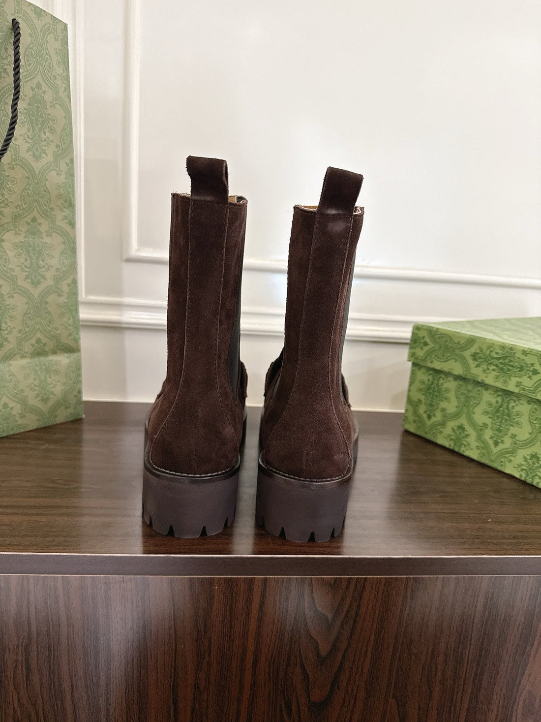 Gucci Horsebit Ankle Boots Dark Brown Black Suede Sheepskin 490527