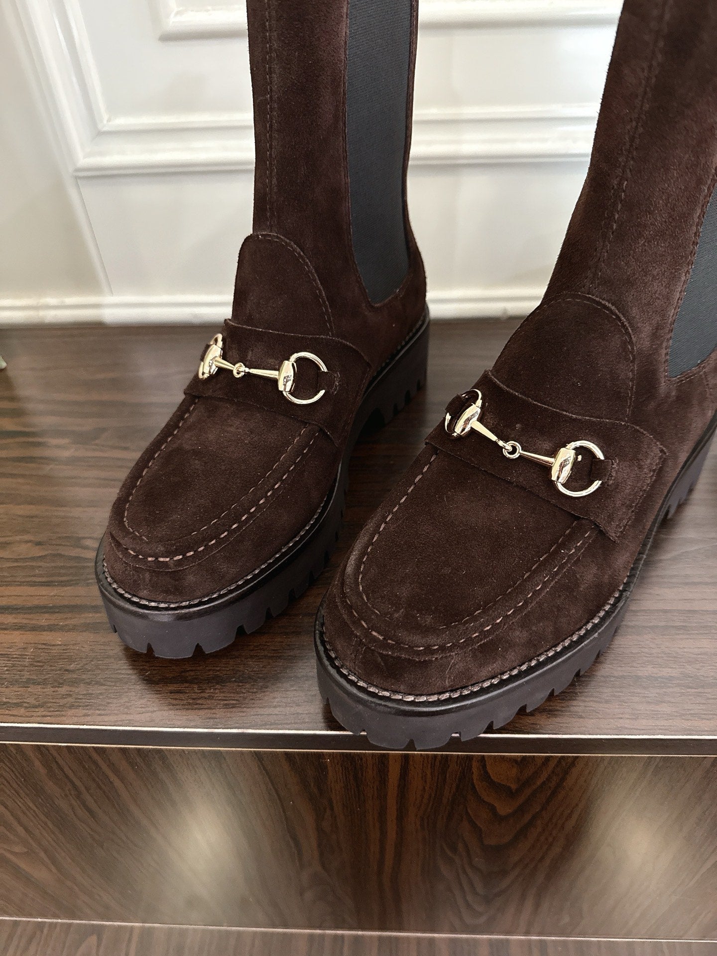 Gucci Horsebit Ankle Boots Dark Brown Black Suede Sheepskin 490527