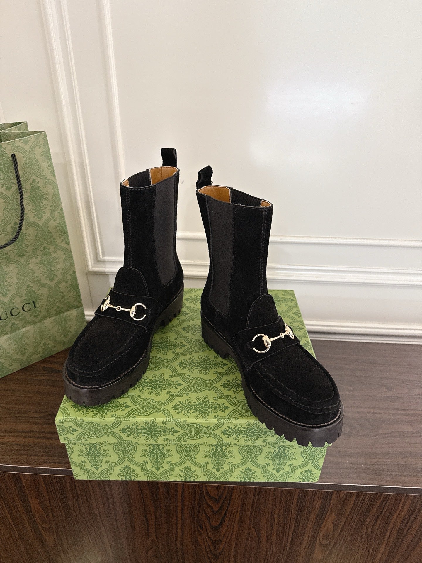 Gucci Horsebit Ankle Boots Black Suede Sheepskin 490528