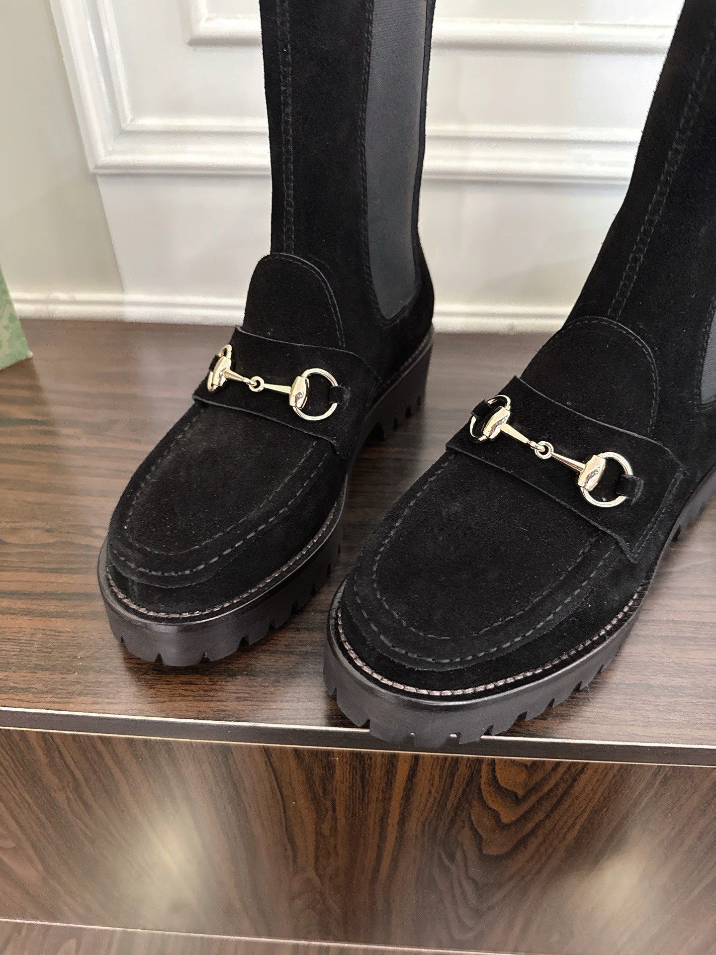 Gucci Horsebit Ankle Boots Black Suede Sheepskin 490528