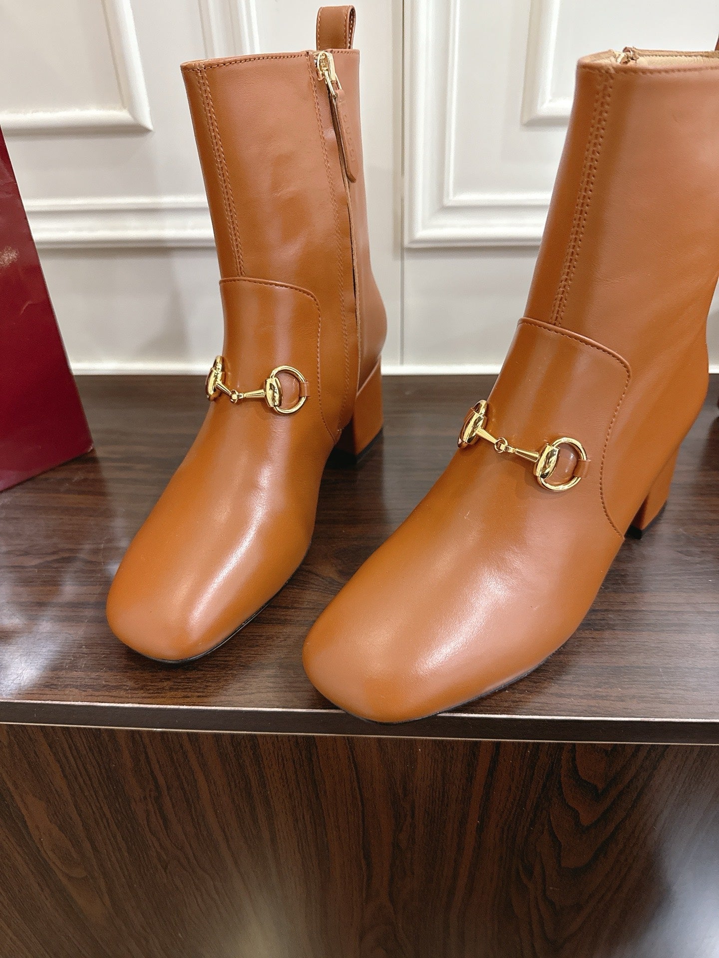 Gucci Horsebit Chunky Heel Ankle Boots Brown Cowhide 490561