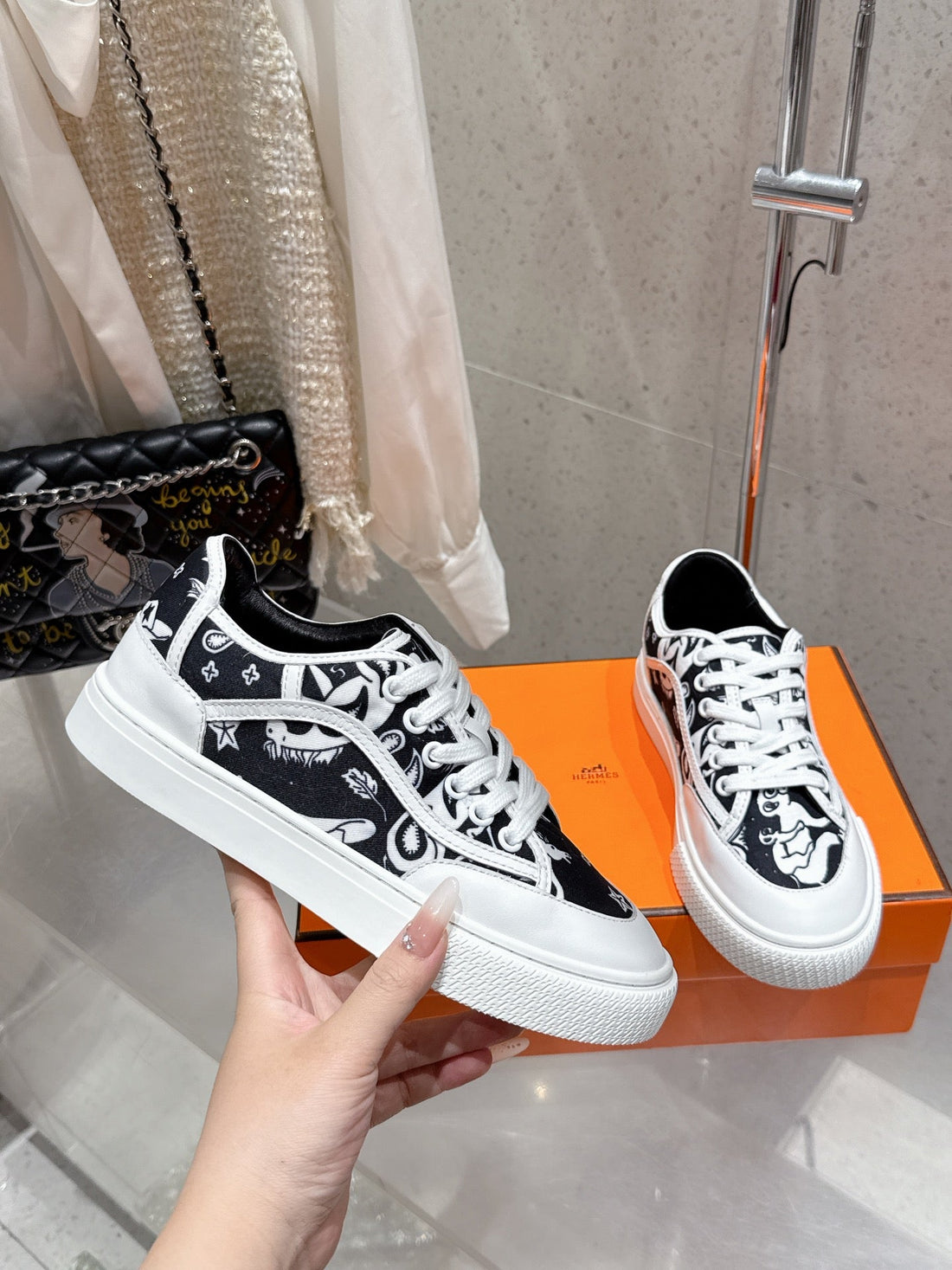 HM Get Sneaker Black mix White Denim and Calfskin 204764