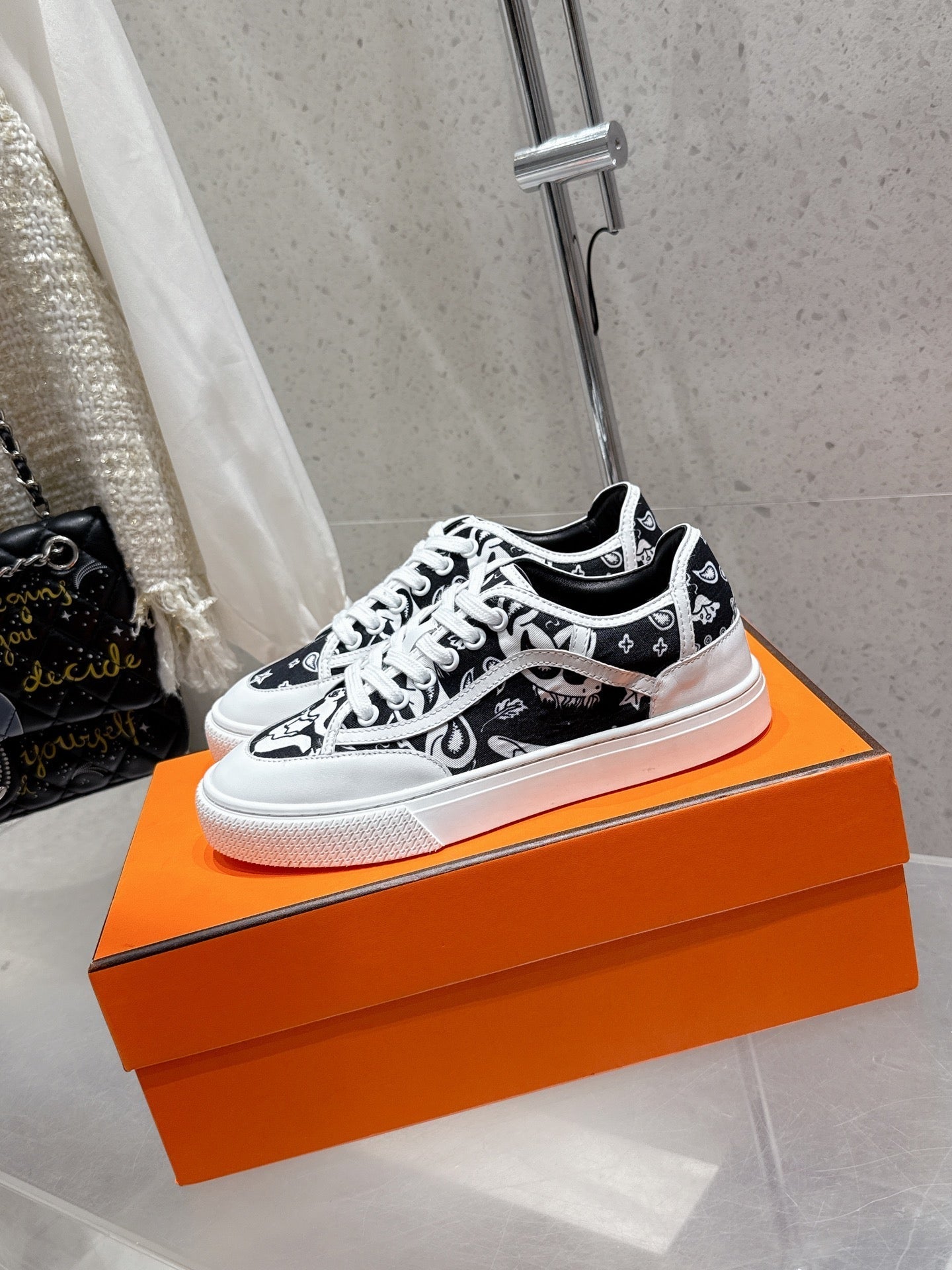 HM Get Sneaker Black mix White Denim and Calfskin 204764
