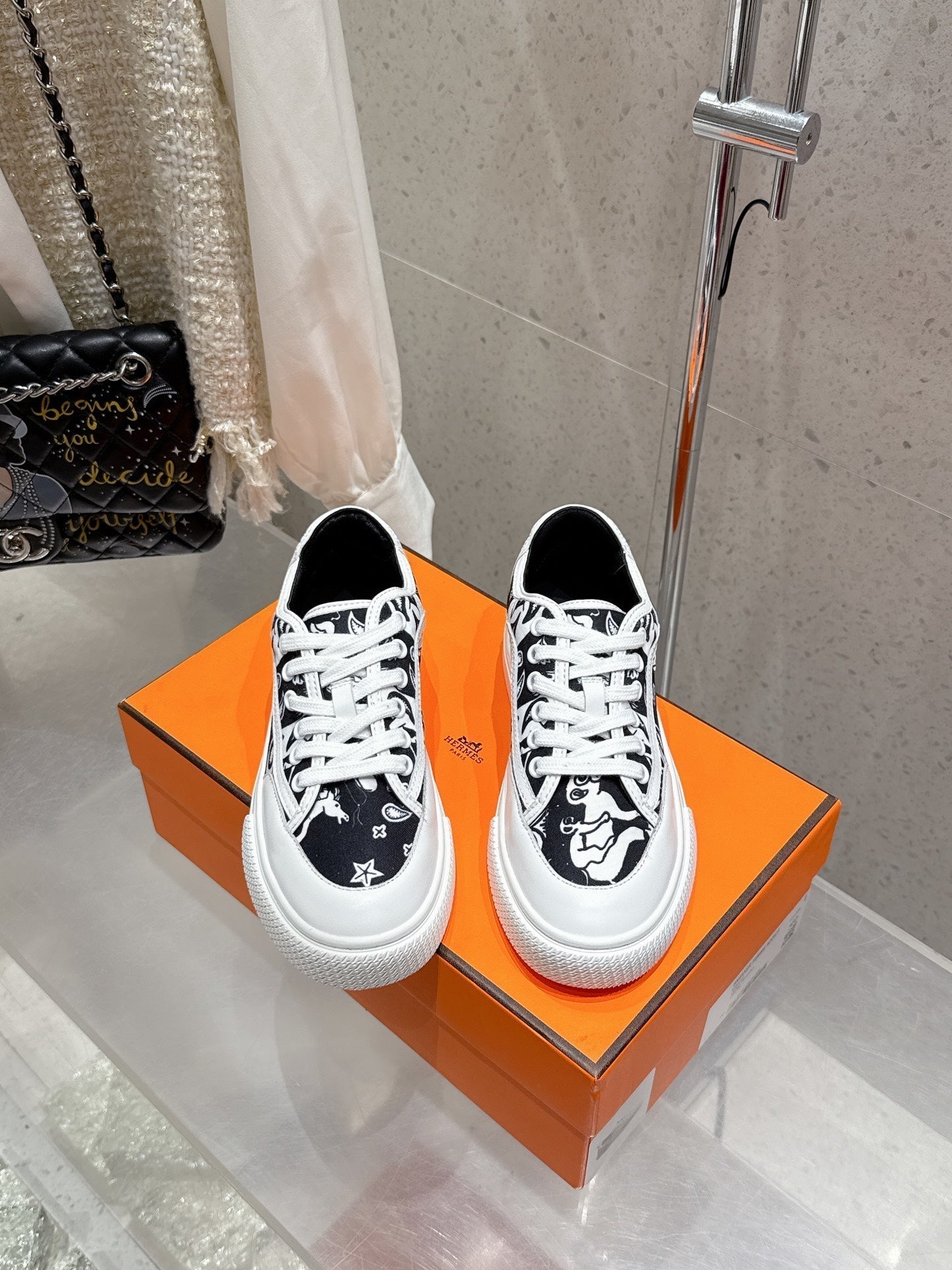 HM Get Sneaker Black mix White Denim and Calfskin 204764