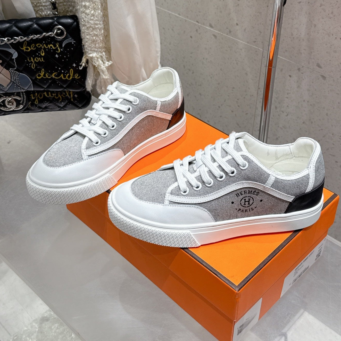 HM Get Sneaker Grey Maxi canvas and Calfskin 204758