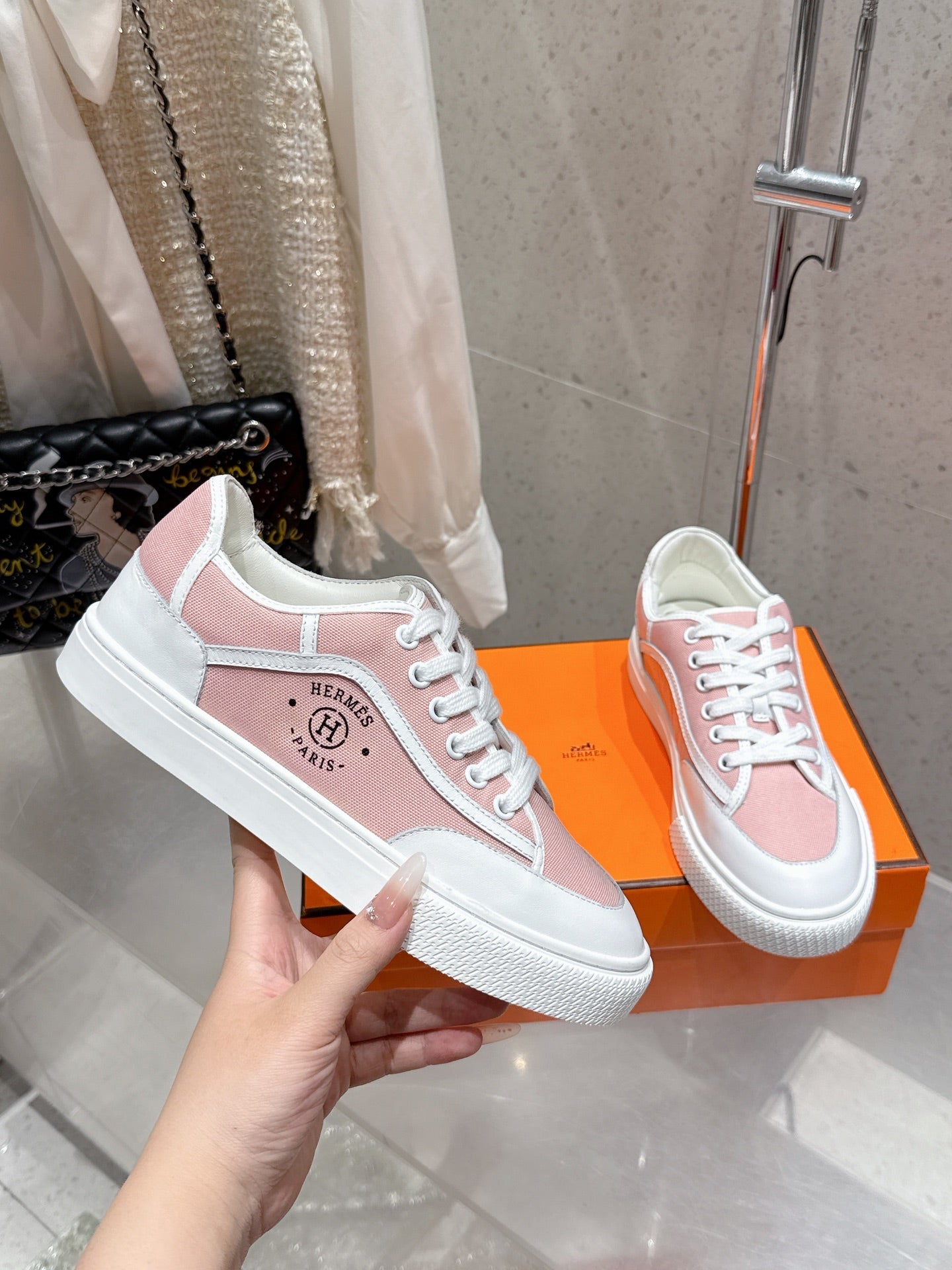 HM Get Sneaker Pink Pastel Canvas and Calfskin 204768