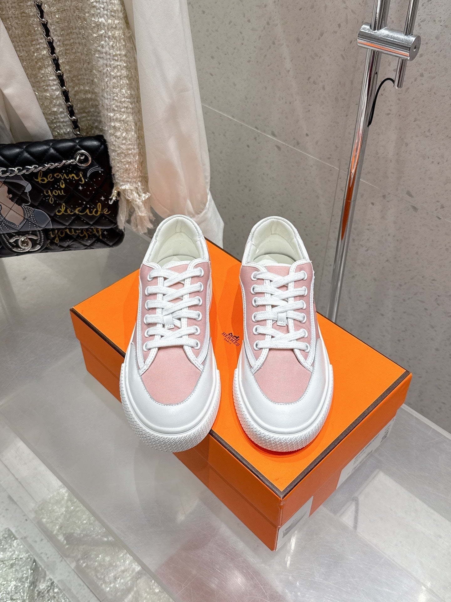 HM Get Sneaker Pink Pastel Canvas and Calfskin 204768