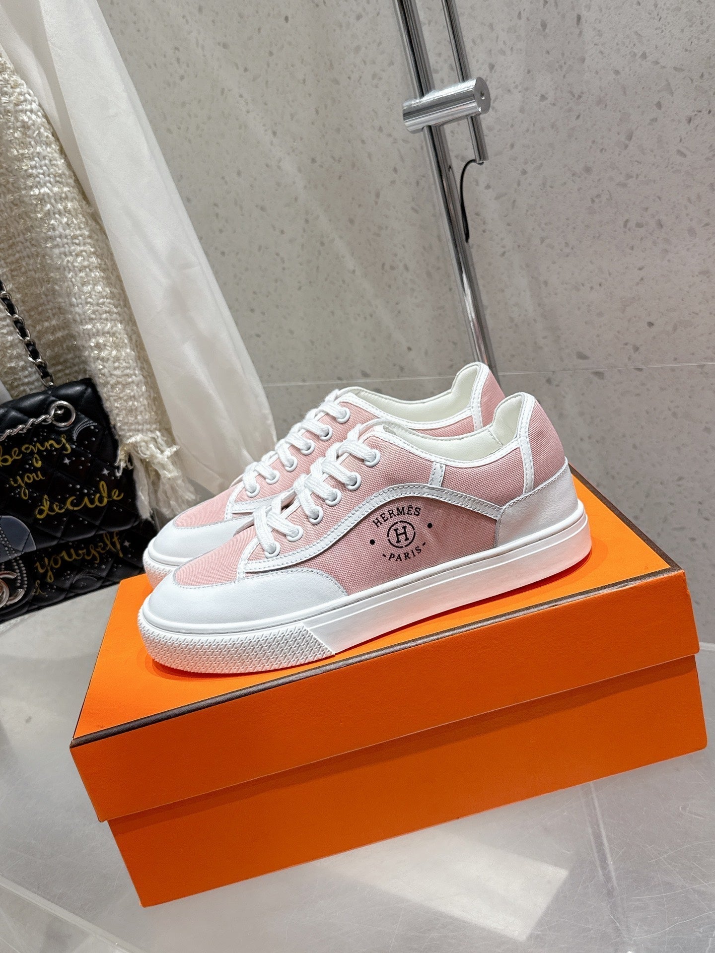 HM Get Sneaker Pink Pastel Canvas and Calfskin 204768