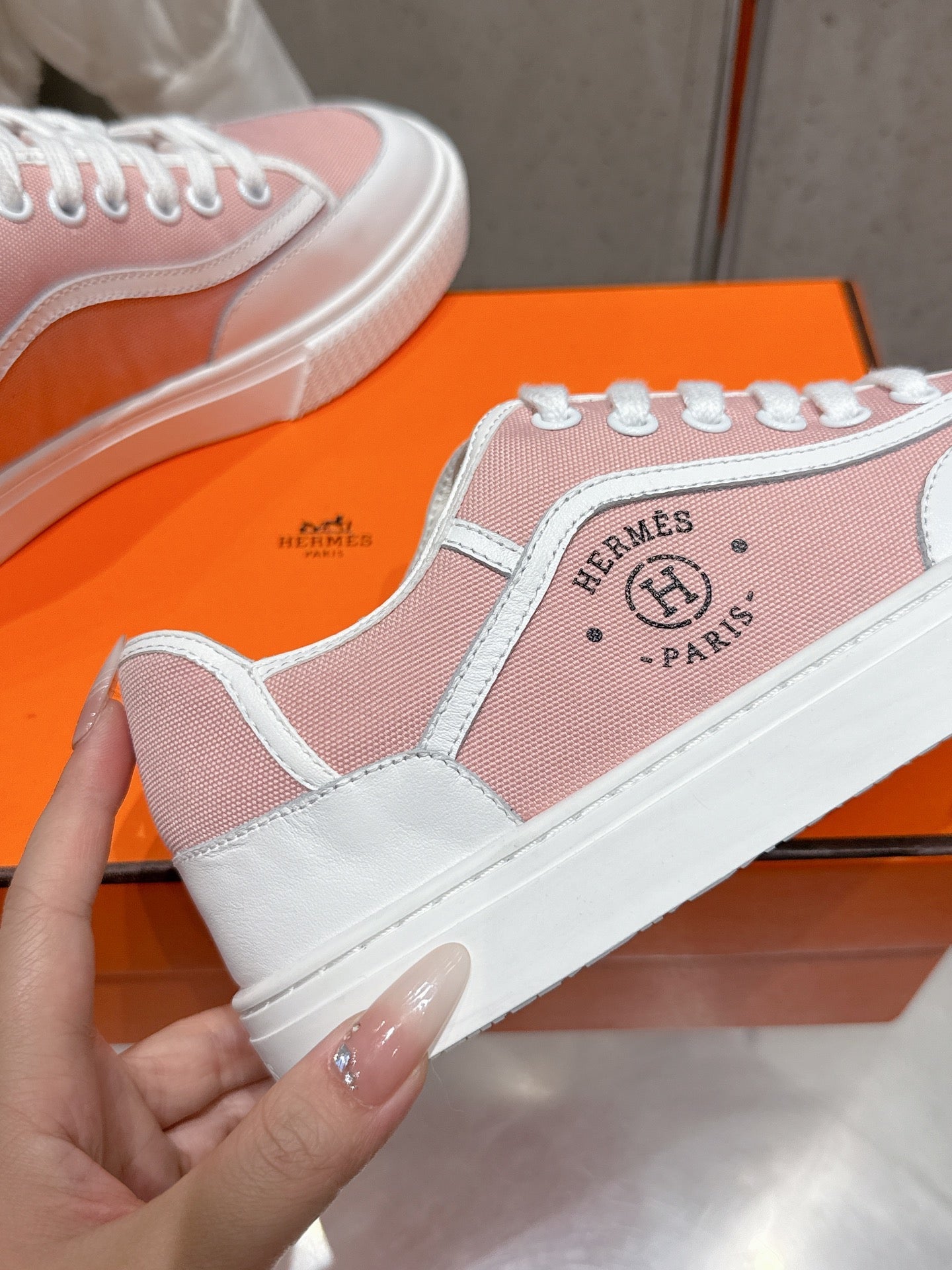 HM Get Sneaker Pink Pastel Canvas and Calfskin 204768