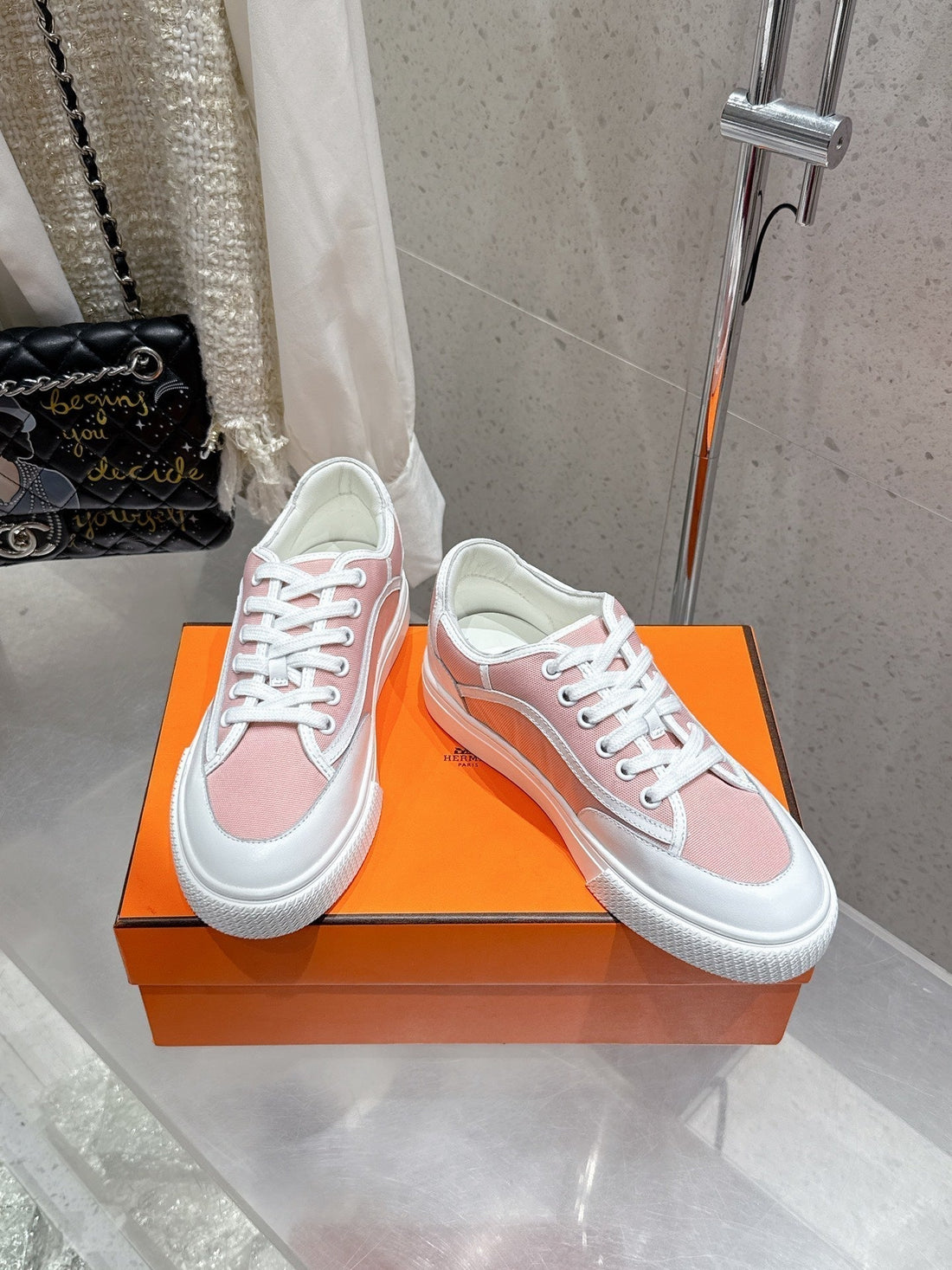 HM Get Sneaker Pink Pastel Canvas and Calfskin 204768