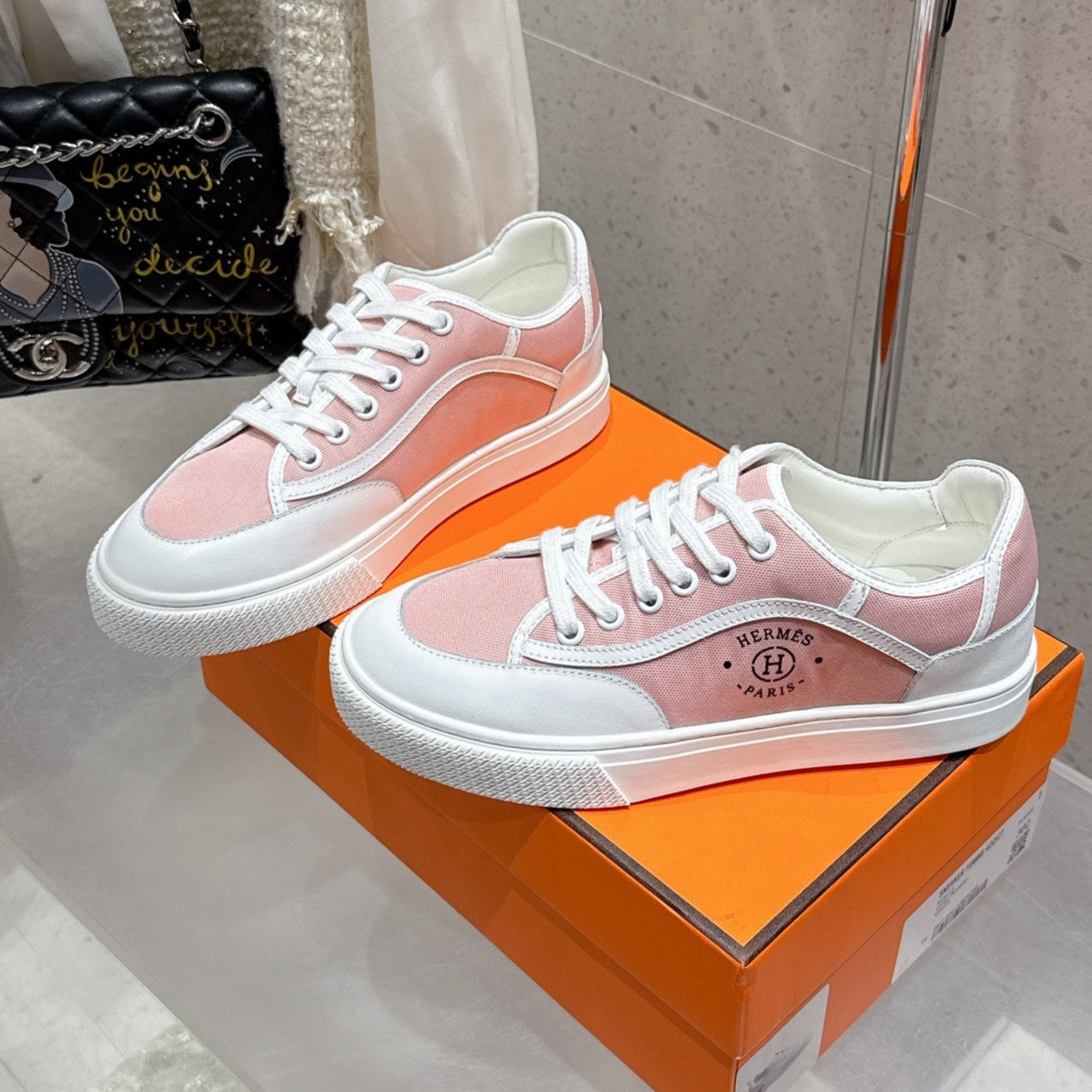 HM Get Sneaker Pink Pastel Canvas and Calfskin 204768