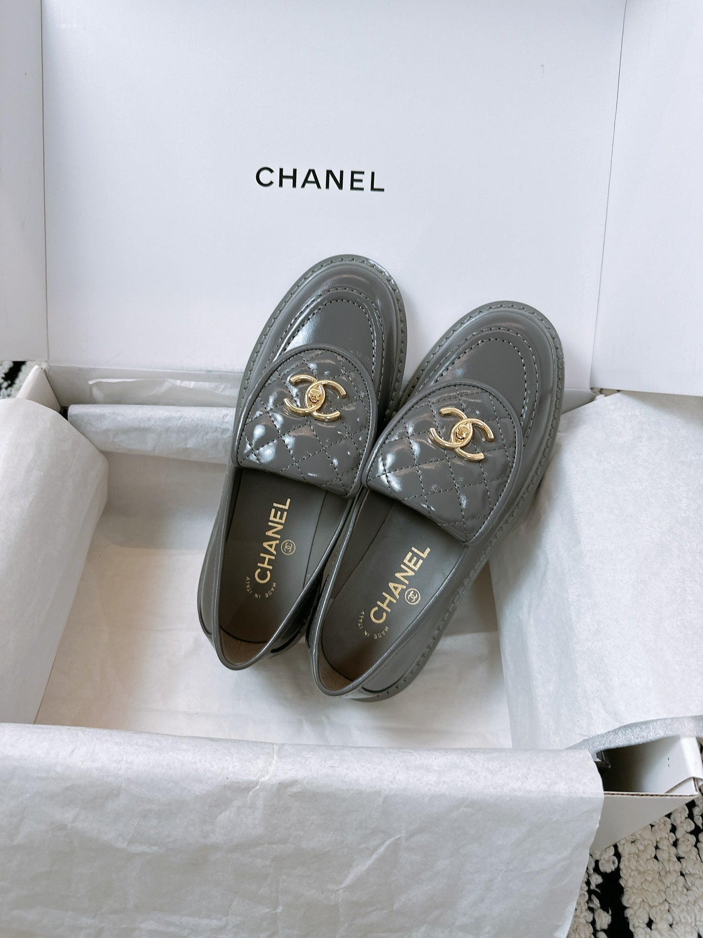 CC Moccasins 25mm In Grey Glossy Lambskin 144641