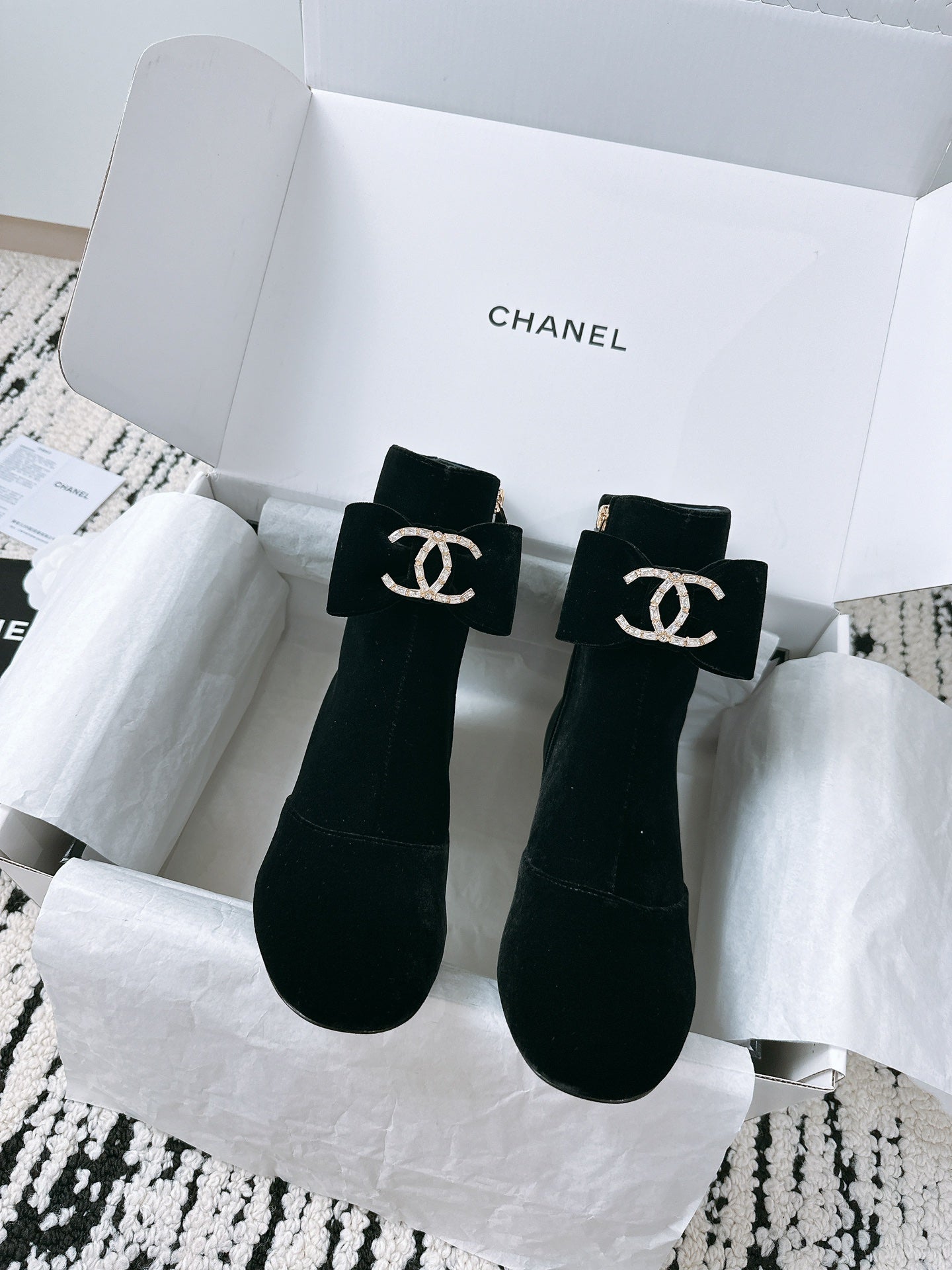 CC Ankle Boots In Black Velvet With Bow Tie 144659