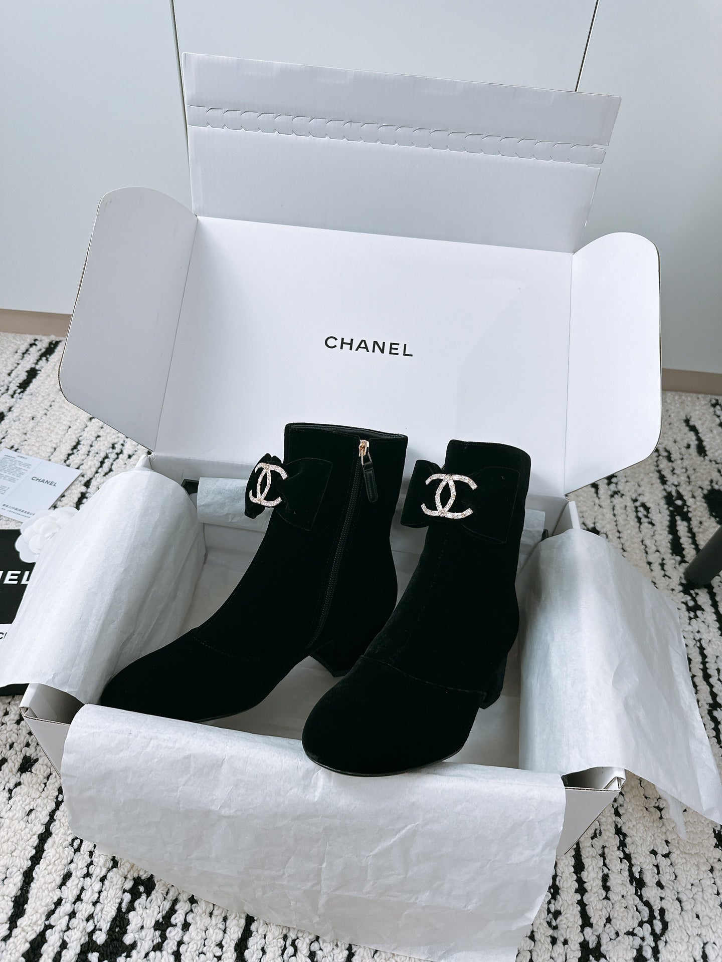 CC Ankle Boots In Black Velvet With Bow Tie 144659