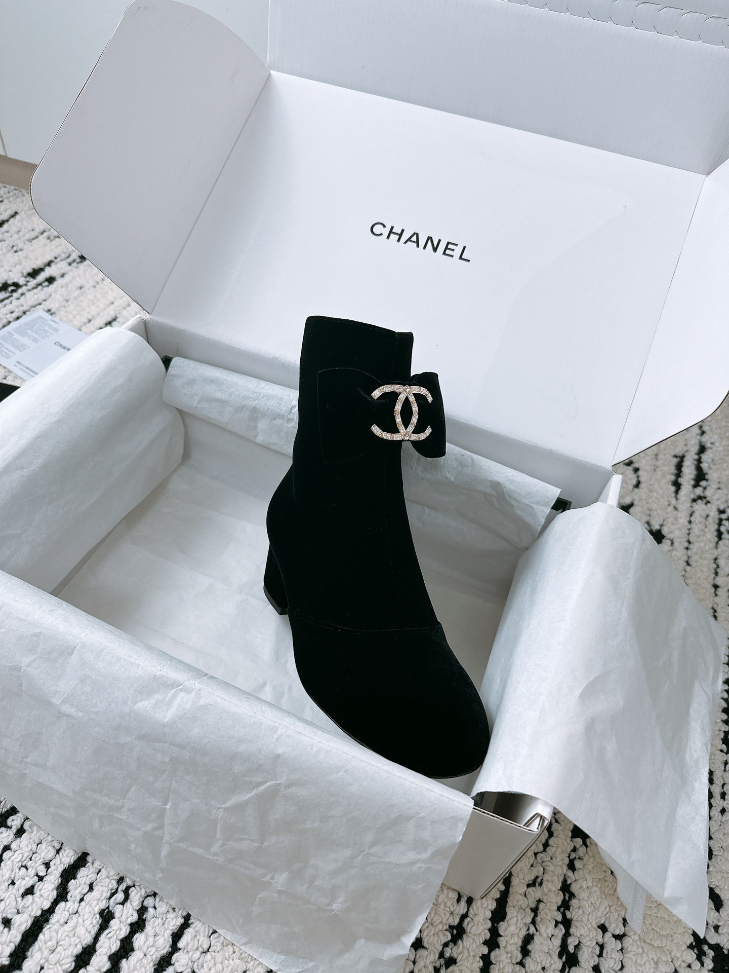 CC Ankle Boots In Black Velvet With Bow Tie 144659
