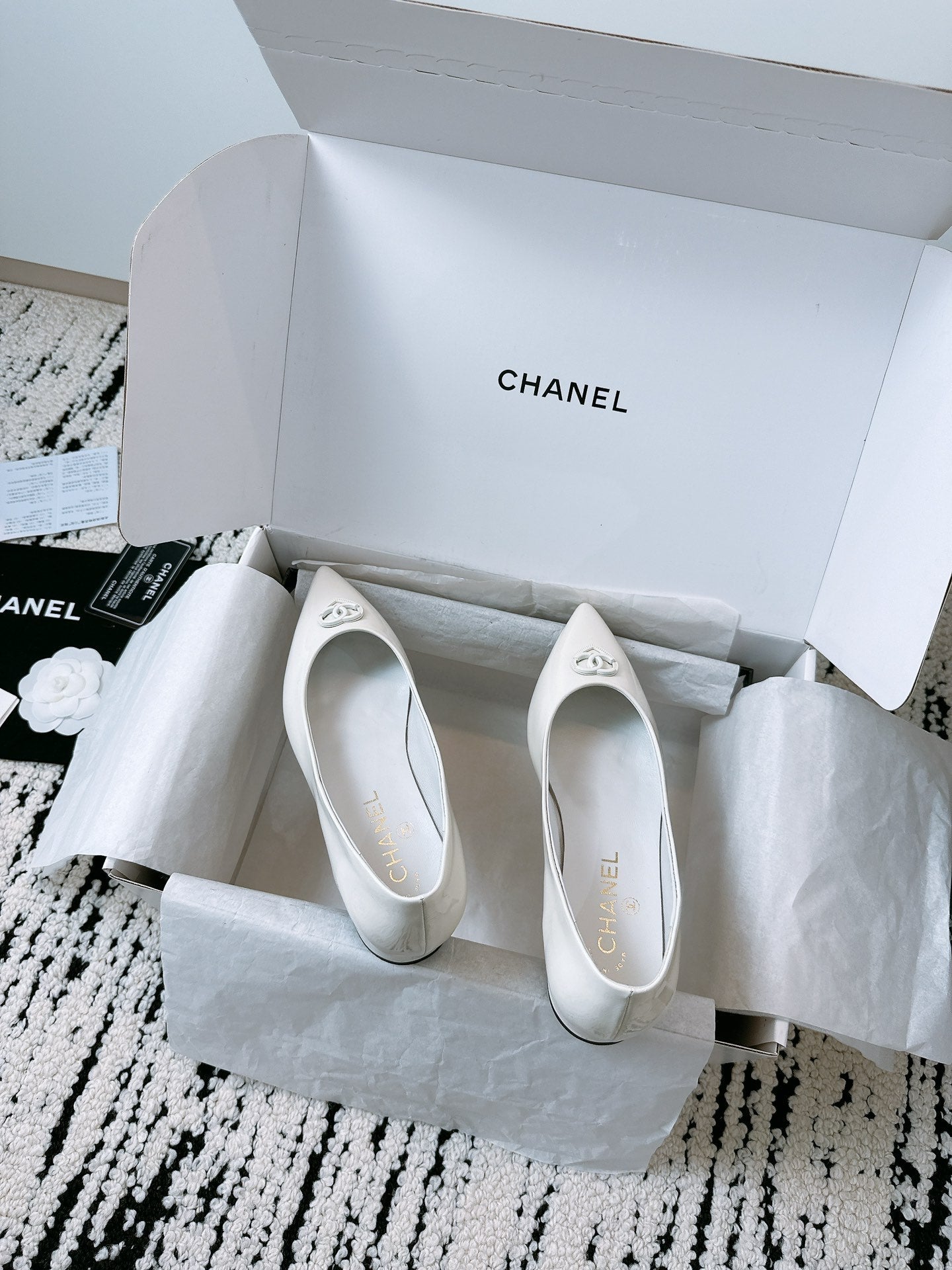 CC Ballet Flats In White Glossy Lambskin 144669