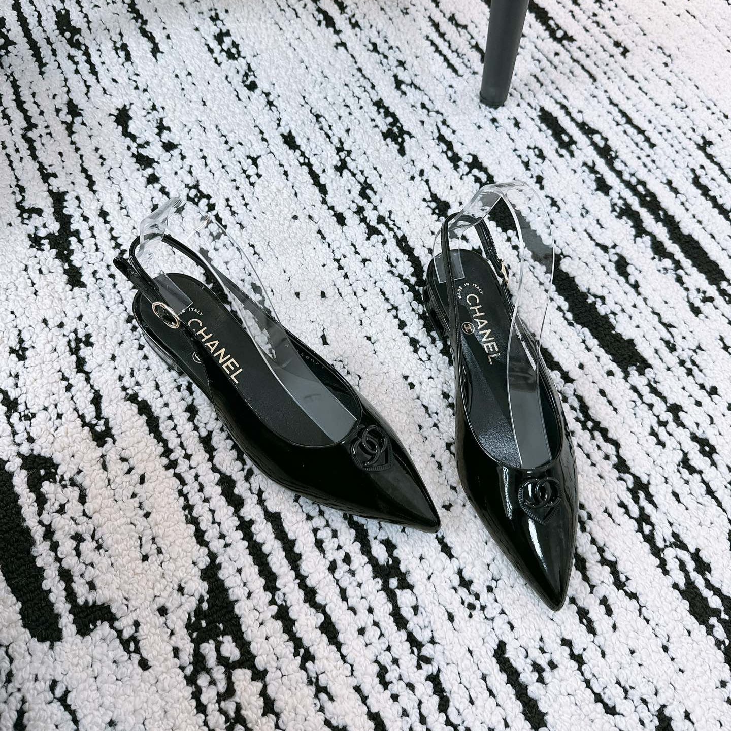 CC Slinback Flats In Black Glossy Lambskin 144671