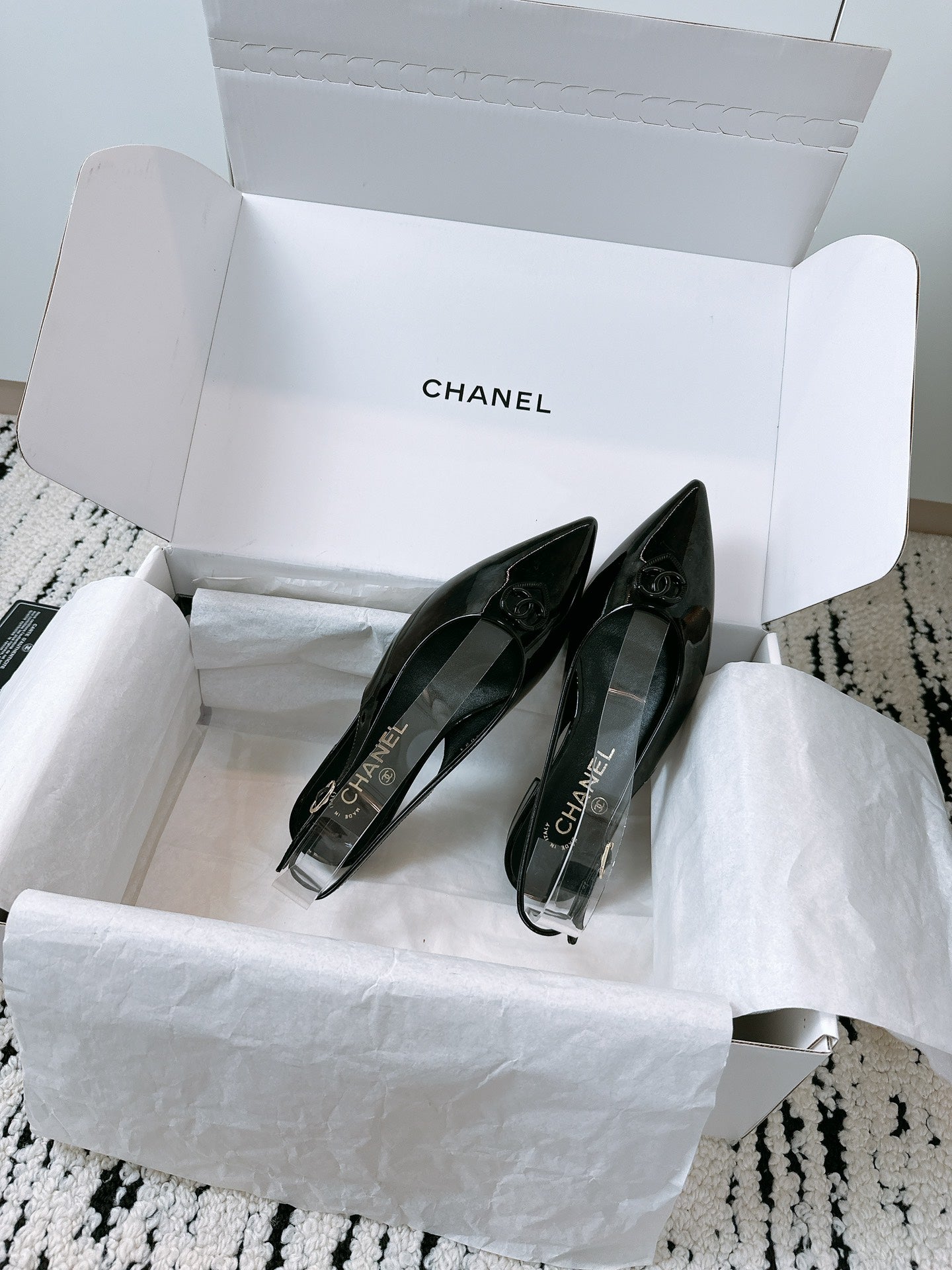 CC Slinback Flats In Black Glossy Lambskin 144671