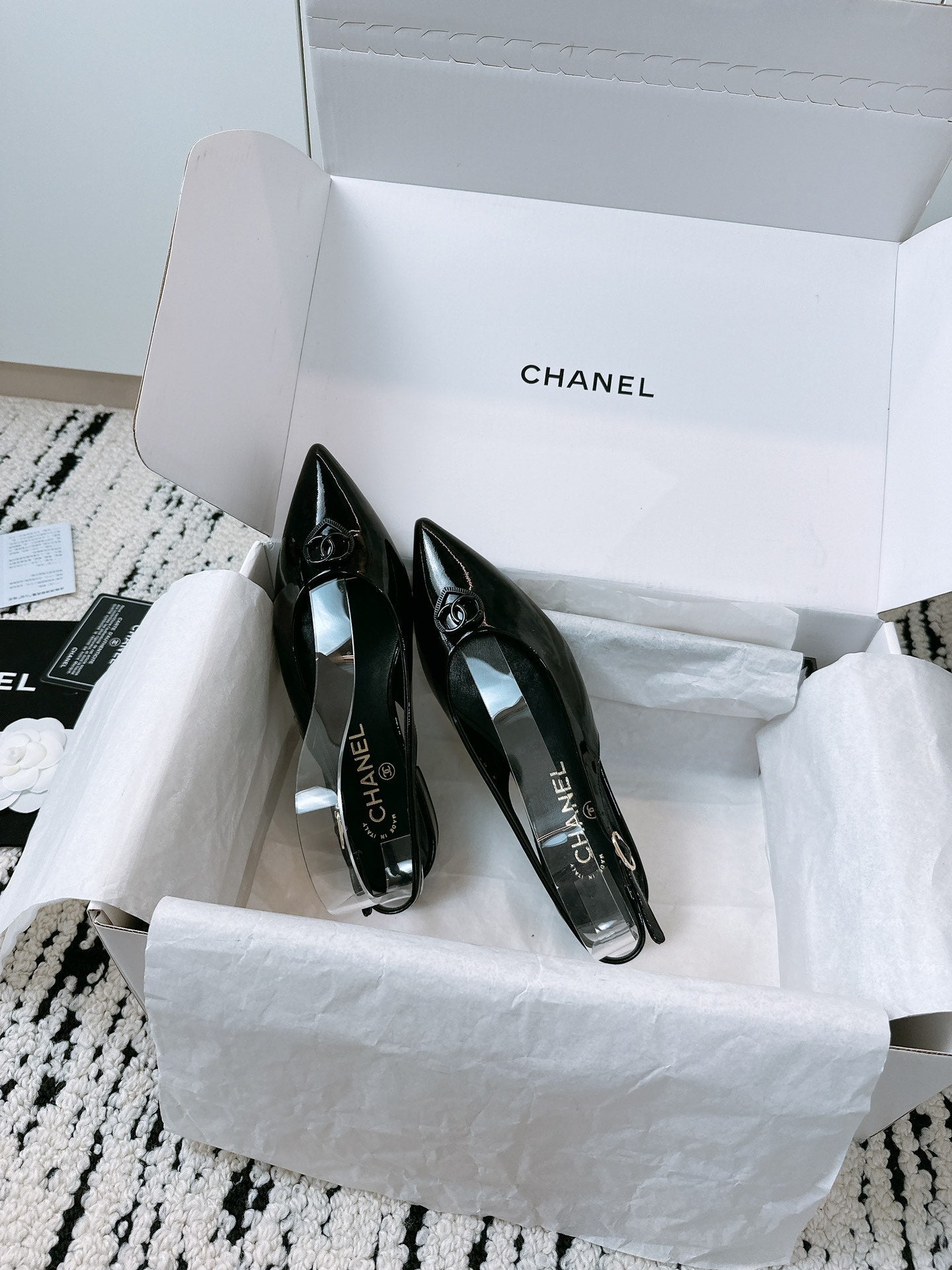 CC Slinback Flats In Black Glossy Lambskin 144671