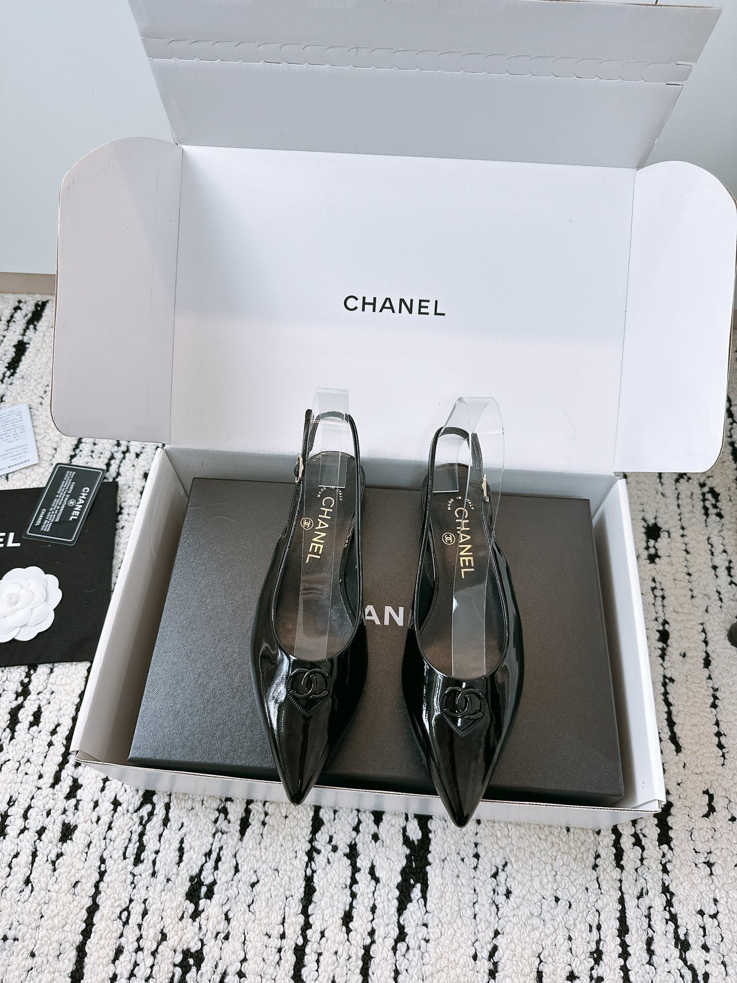 CC Slinback Flats In Black Glossy Lambskin 144671