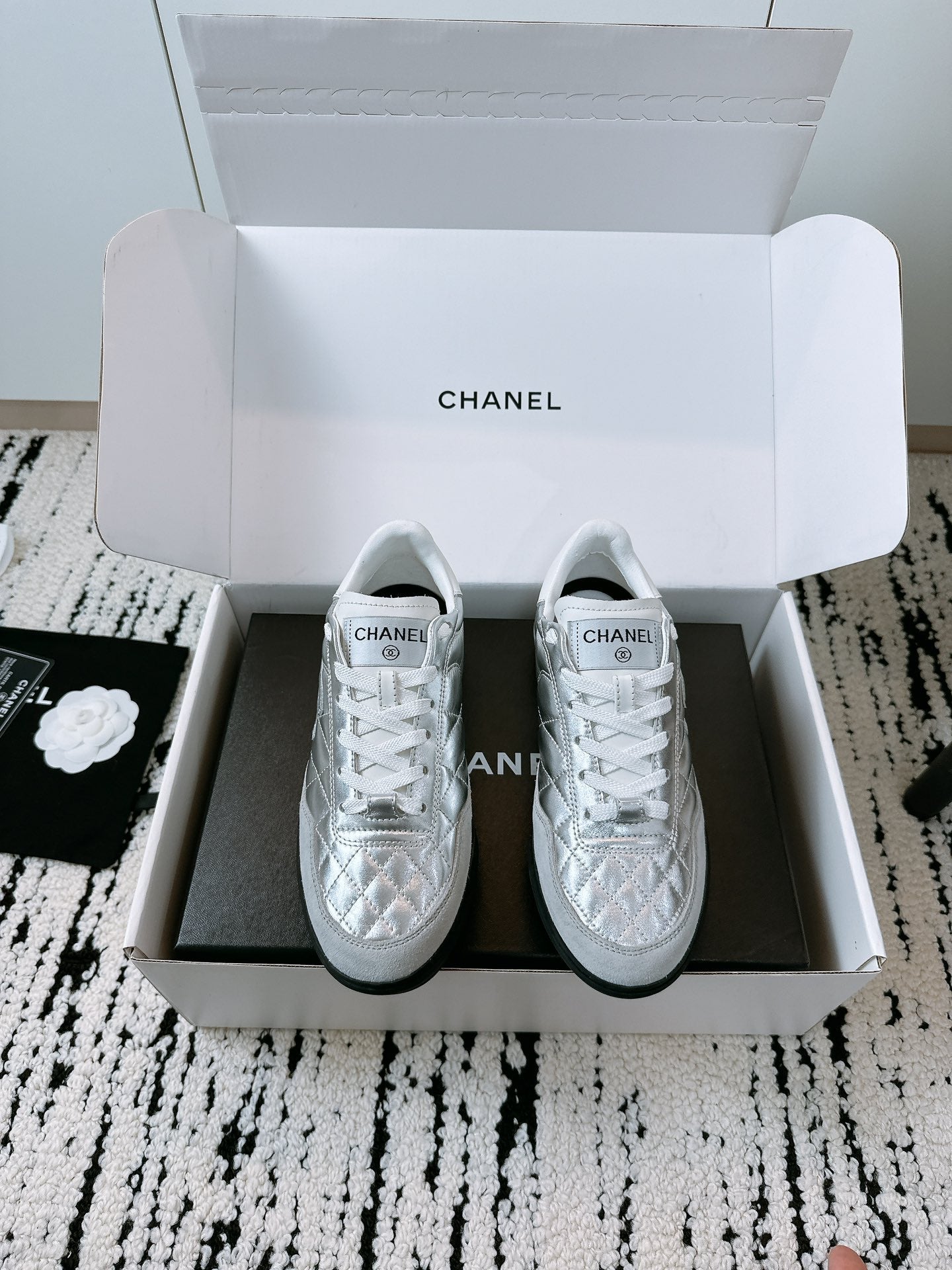 CC Sneaker In Silver Lambskin Quilted 144683
