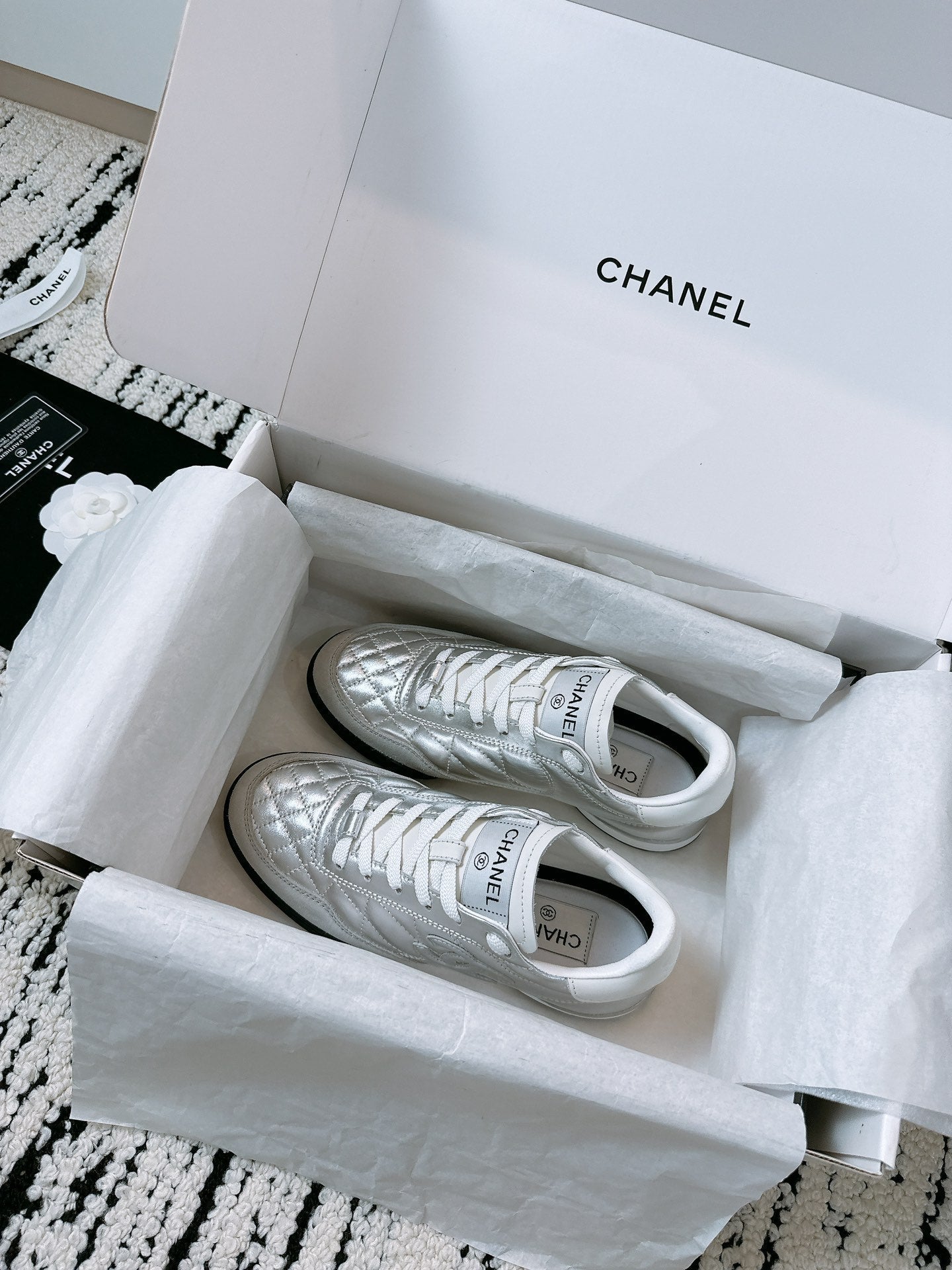 CC Sneaker In Silver Lambskin Quilted 144683