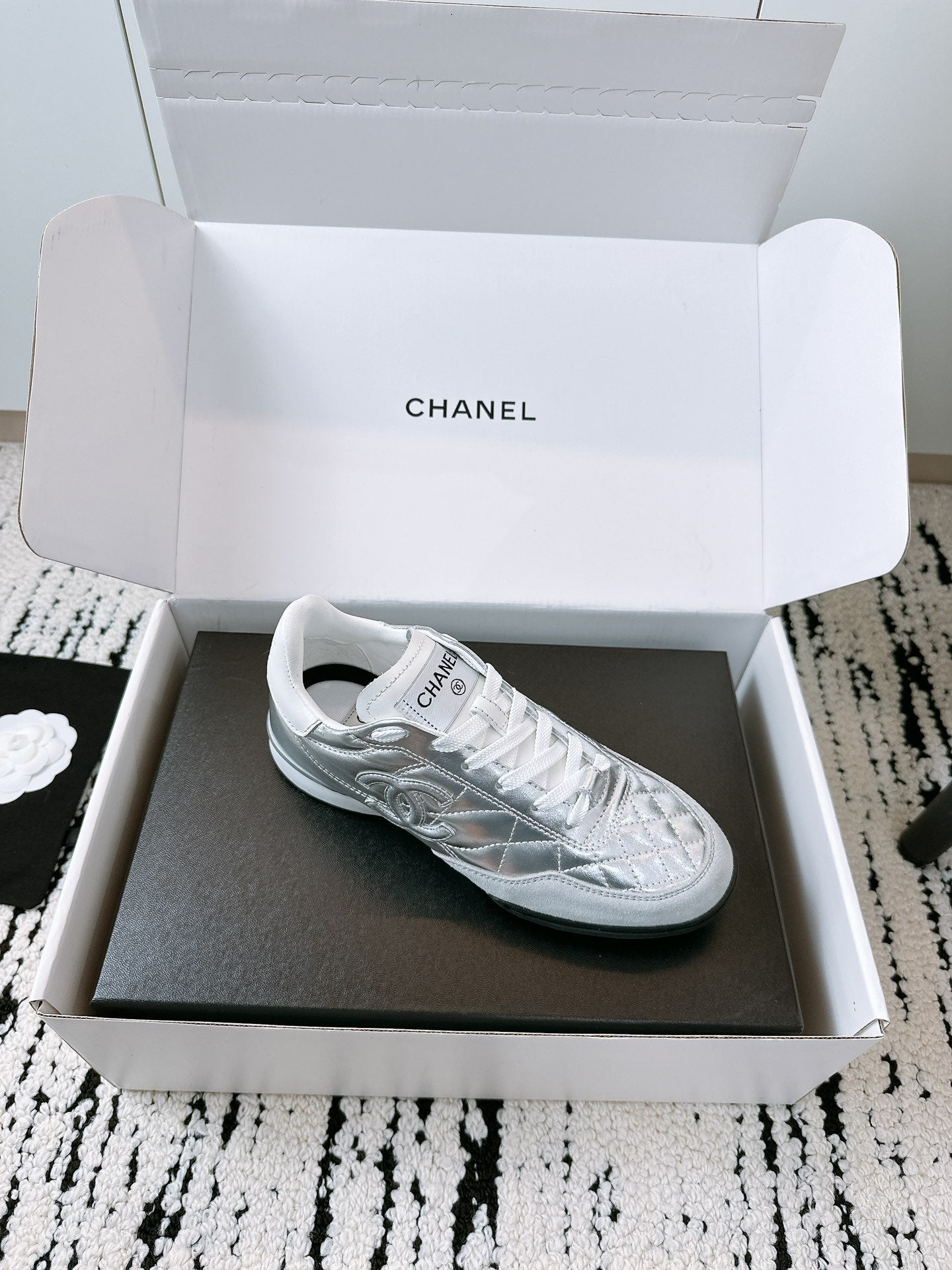 CC Sneaker In Silver Lambskin Quilted 144683
