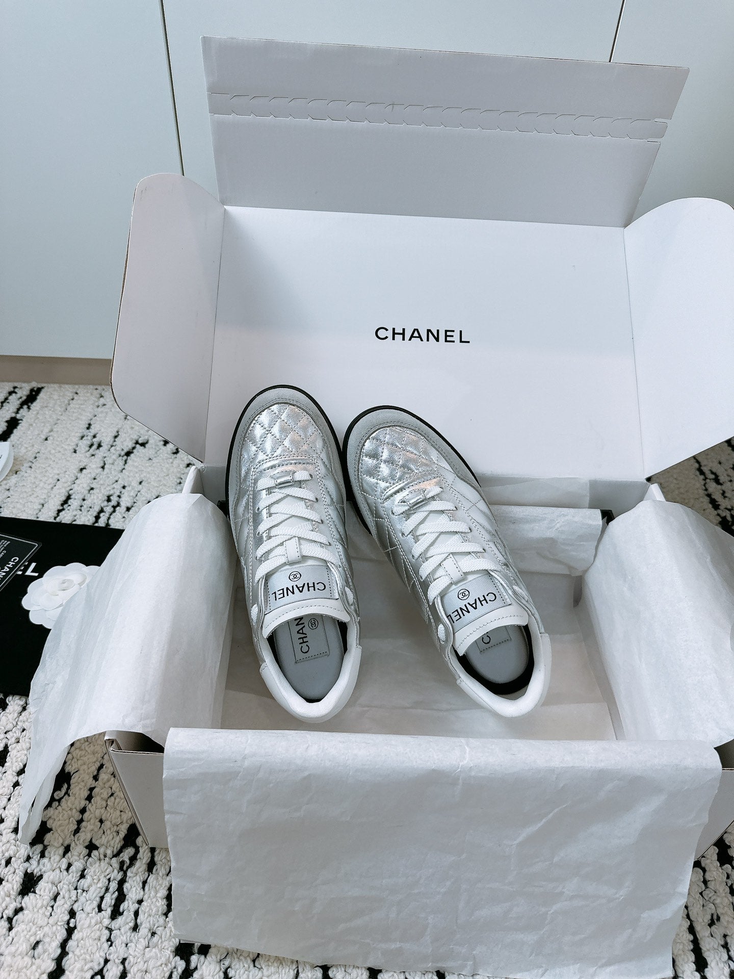 CC Sneaker In Silver Lambskin Quilted 144683