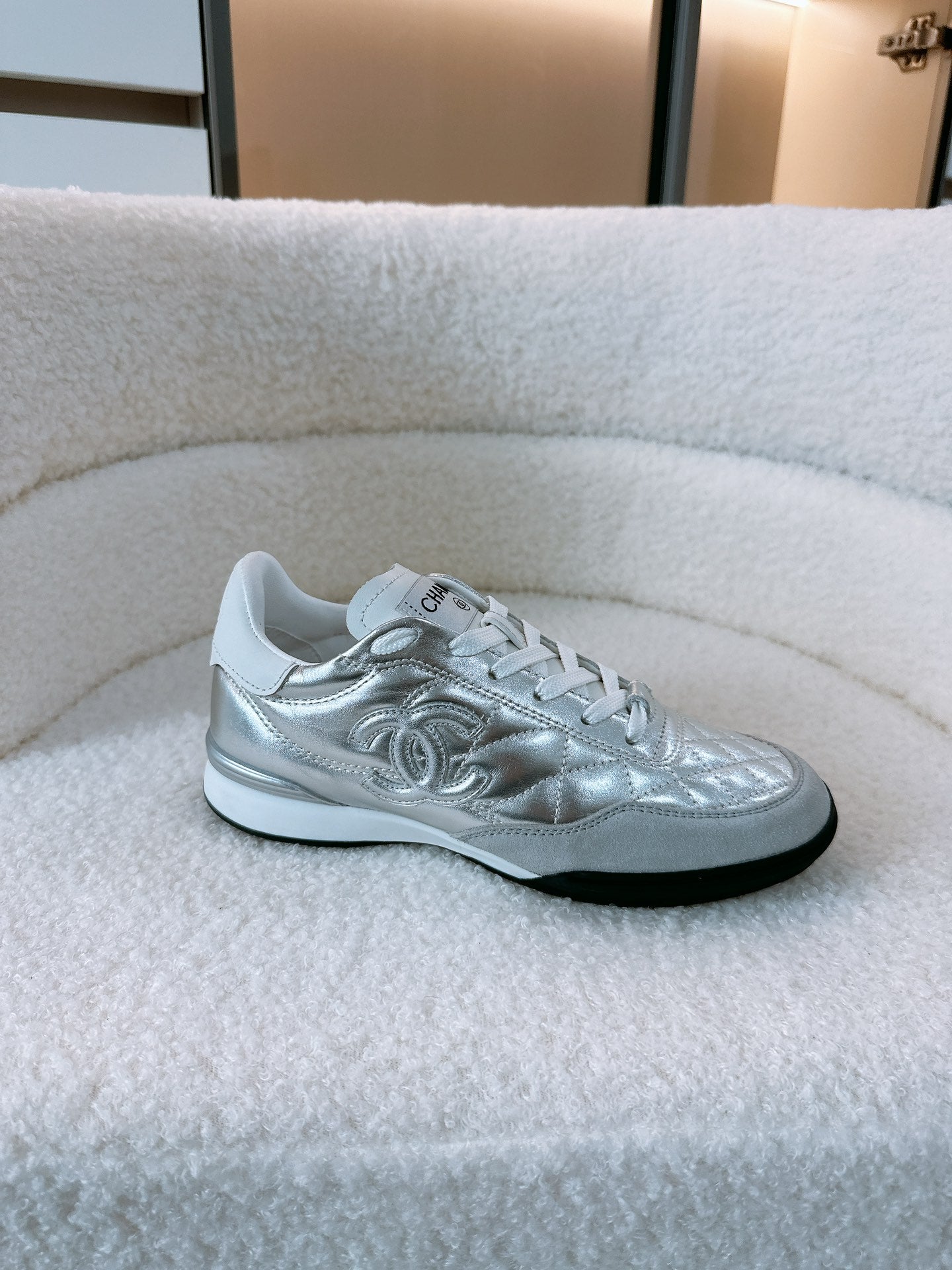 CC Sneaker In Silver Lambskin Quilted 144683