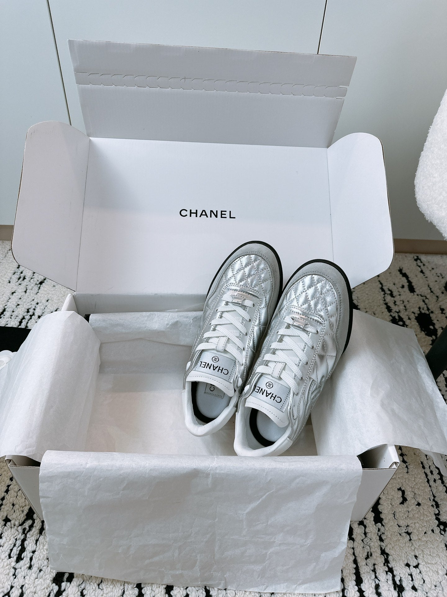 CC Sneaker In Silver Lambskin Quilted 144683
