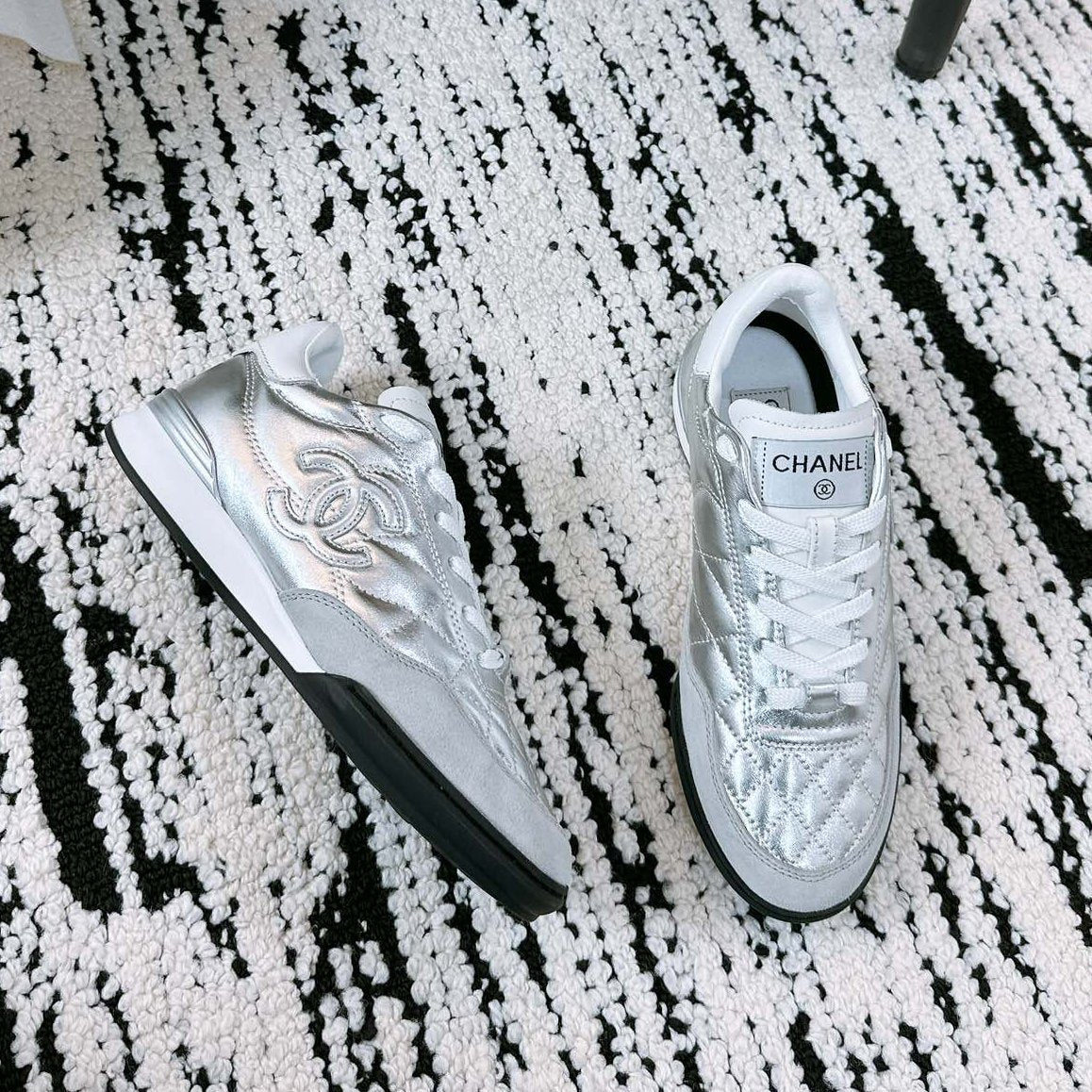 CC Sneaker In Silver Lambskin Quilted 144683