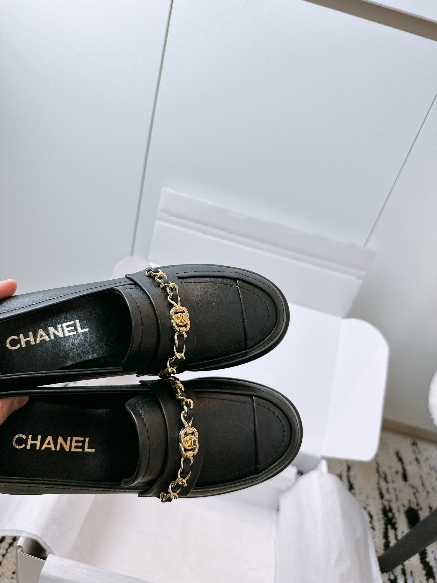 CC Moccasins 55mm In Black Lambskin With Chain  144479