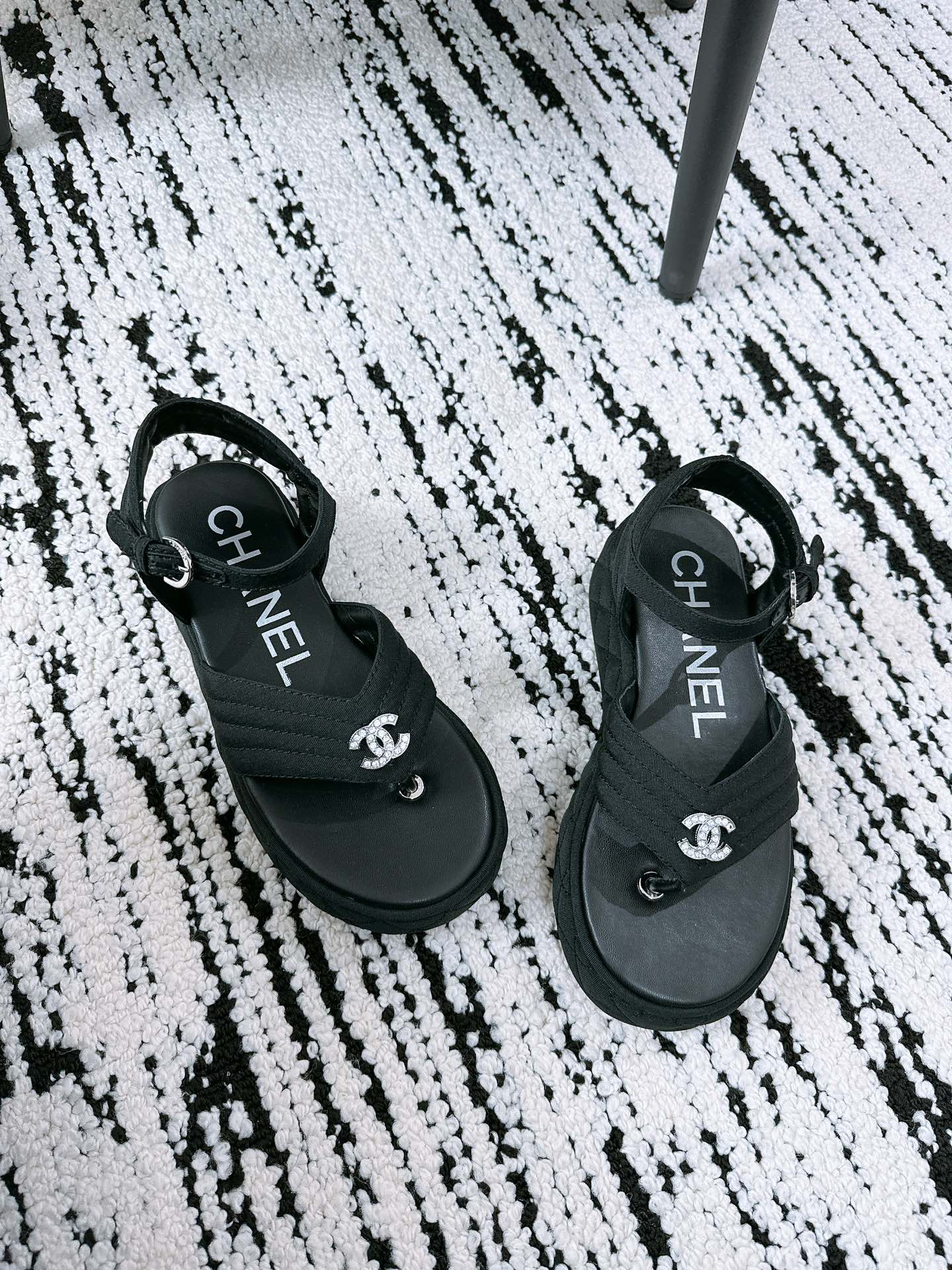 CC Sandals In Black Denim Fabric 144524