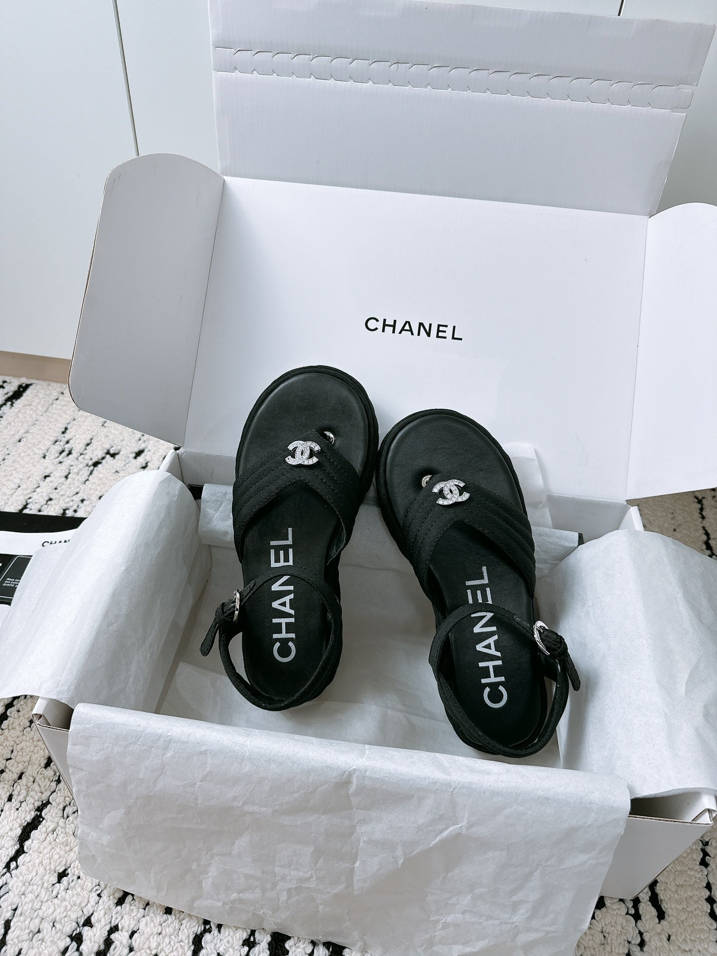 CC Sandals In Black Denim Fabric 144524