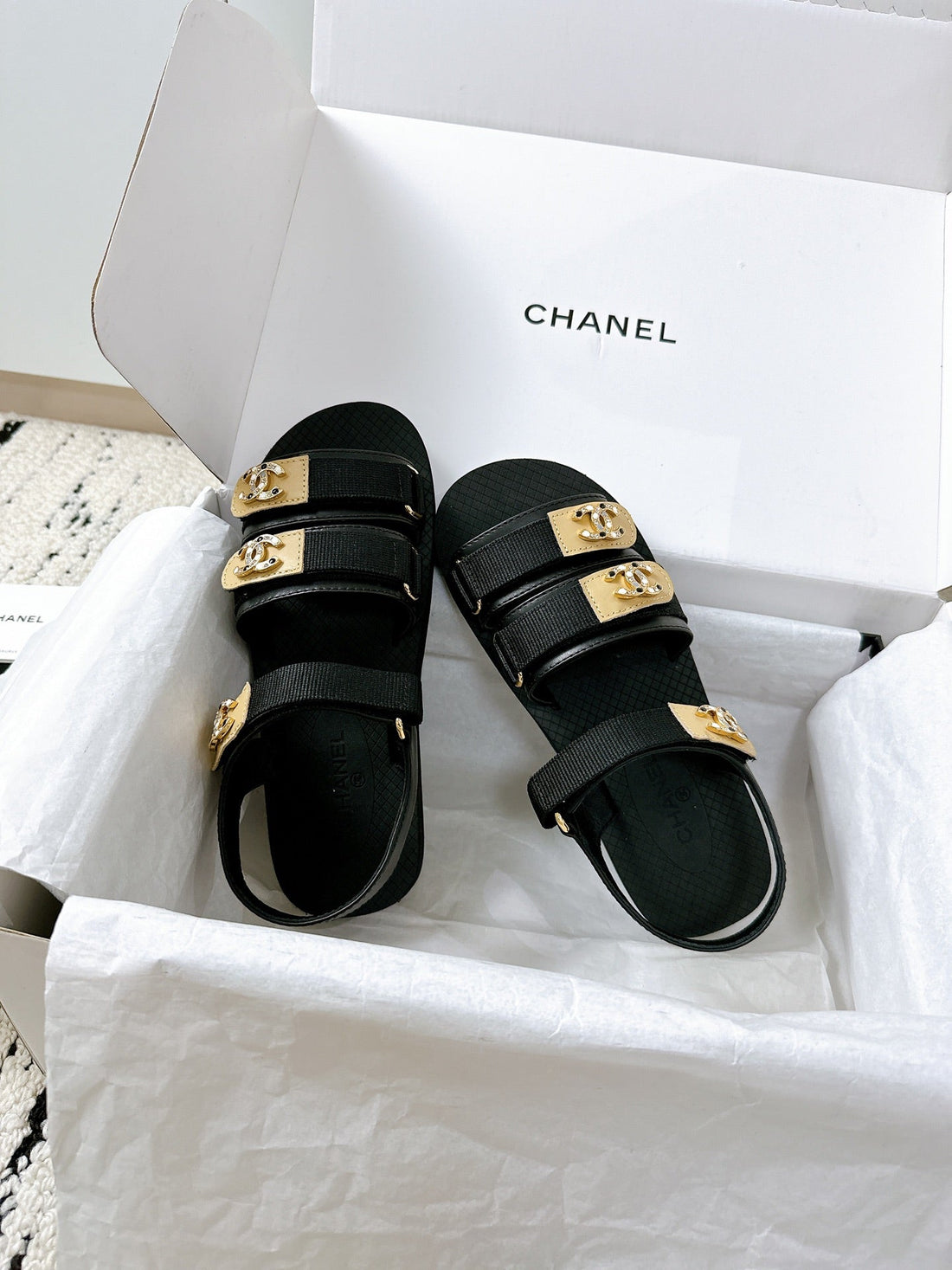 CC 25 Dad Sandals Black Fabric Leather 300167