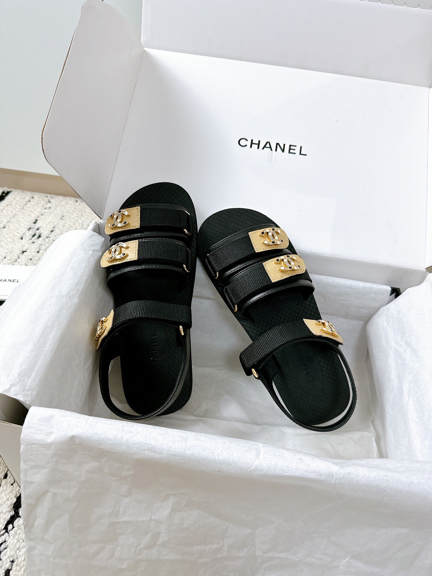 CC 25 Dad Sandals Black Fabric Leather 300167