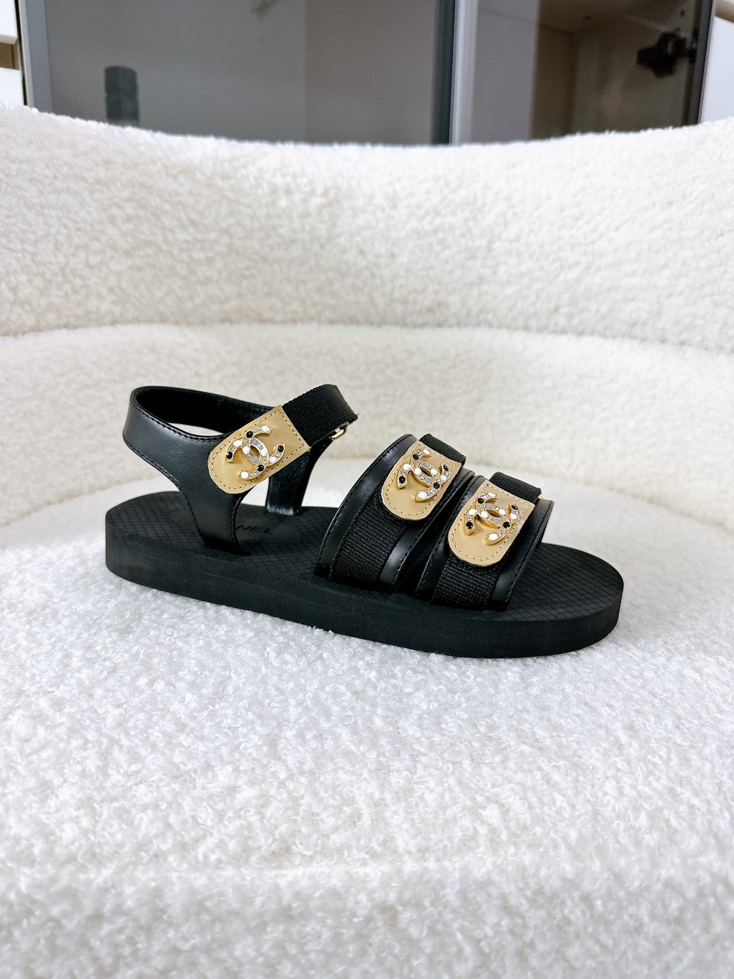 CC 25 Dad Sandals Black Fabric Leather 300167