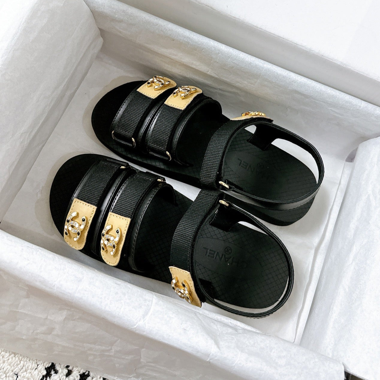 CC 25 Dad Sandals Black Fabric Leather 300167