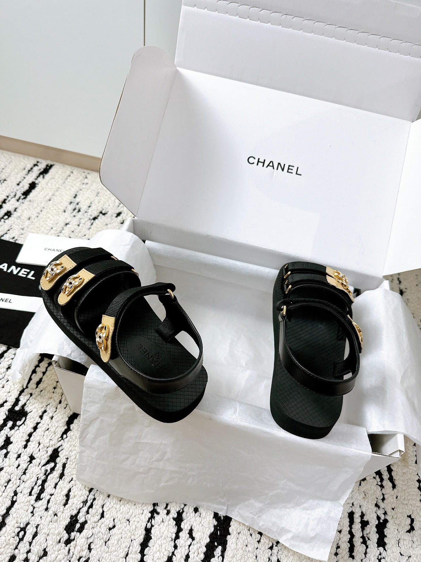 CC 25 Dad Sandals Black Fabric Leather 300167