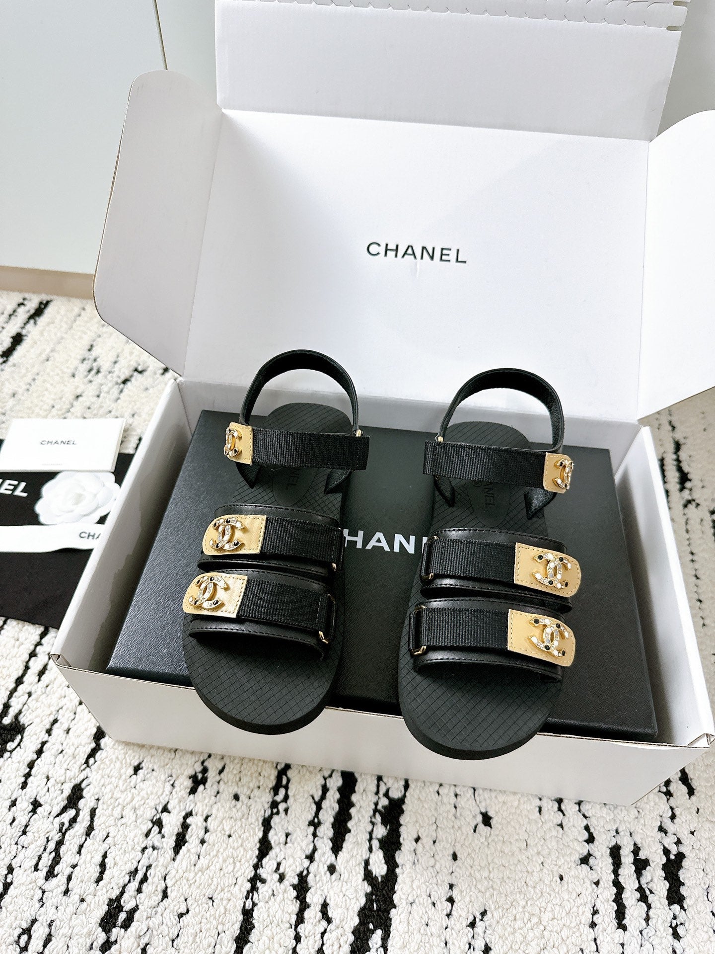 CC 25 Dad Sandals Black Fabric Leather 300167