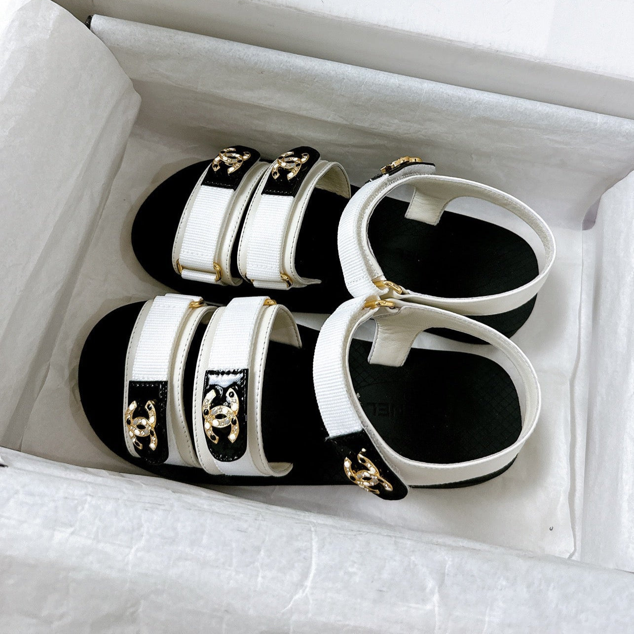 CC 25 Dad Sandals White Fabric Leather 300170