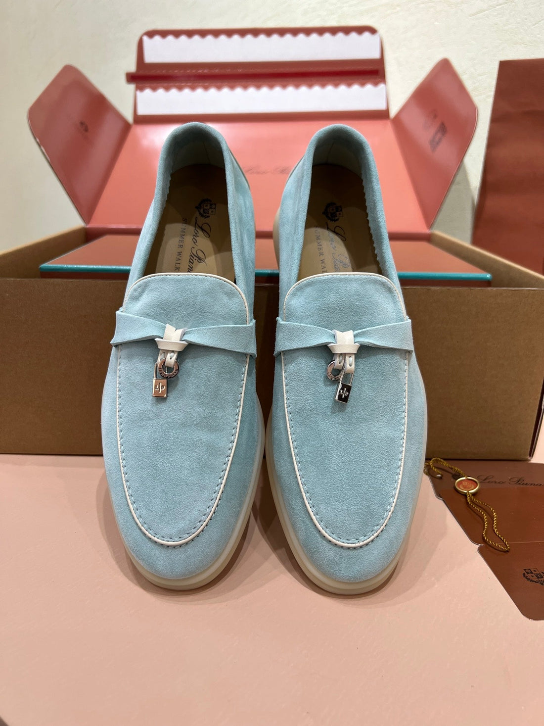 lp summer charm walk loafer cloud blue white suede