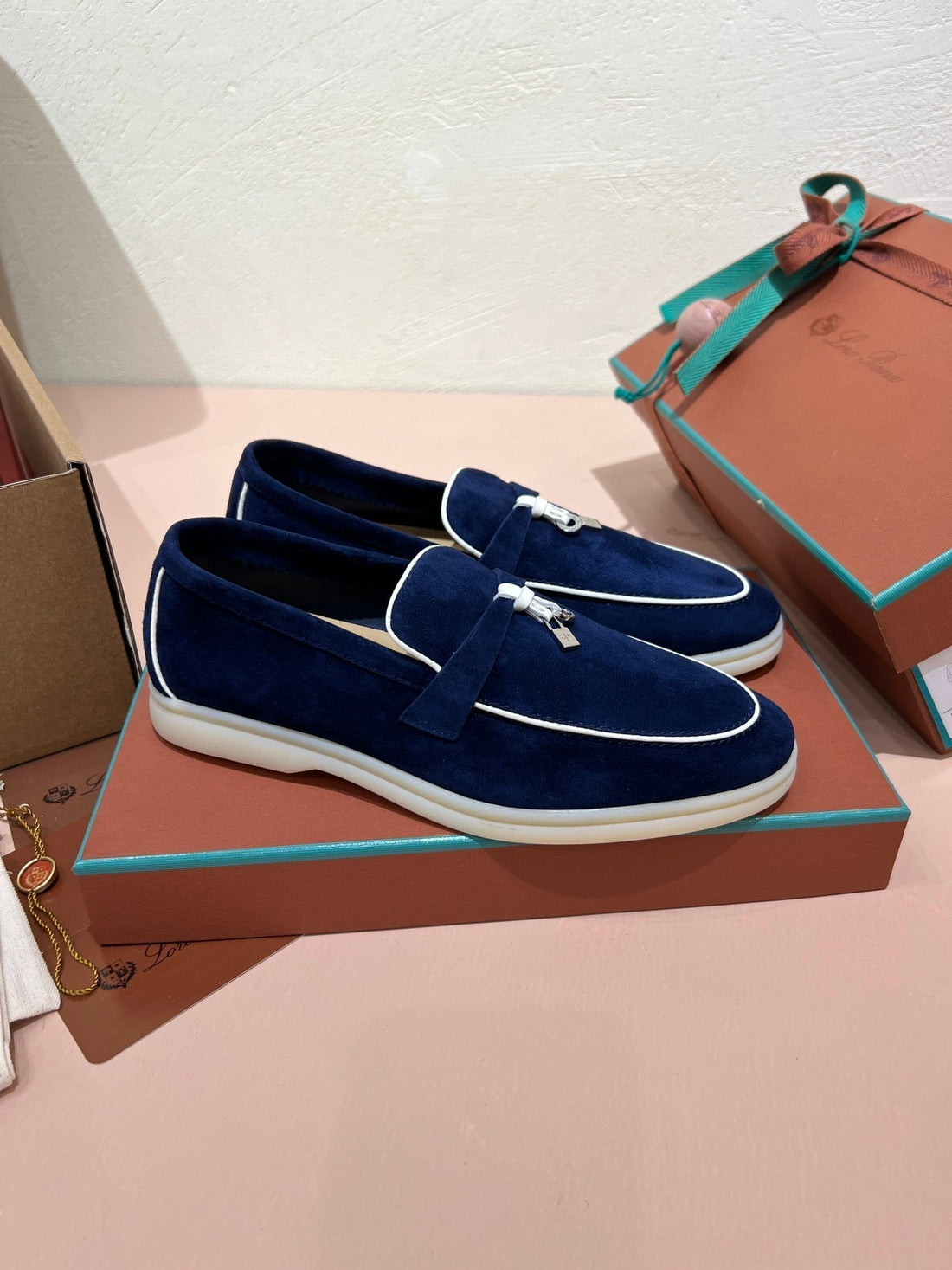 lp summer charm walk loafer  blue white suede
