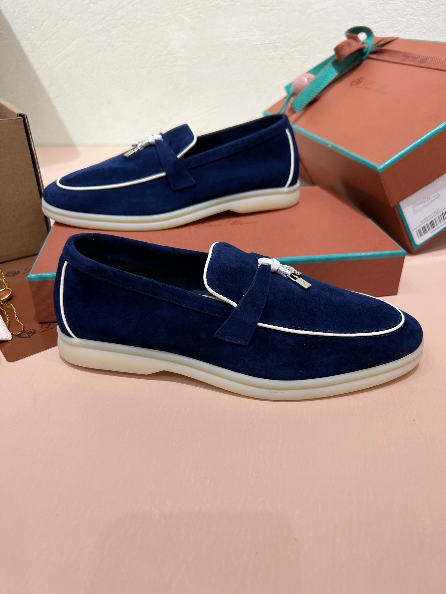 lp summer charm walk loafer  blue white suede