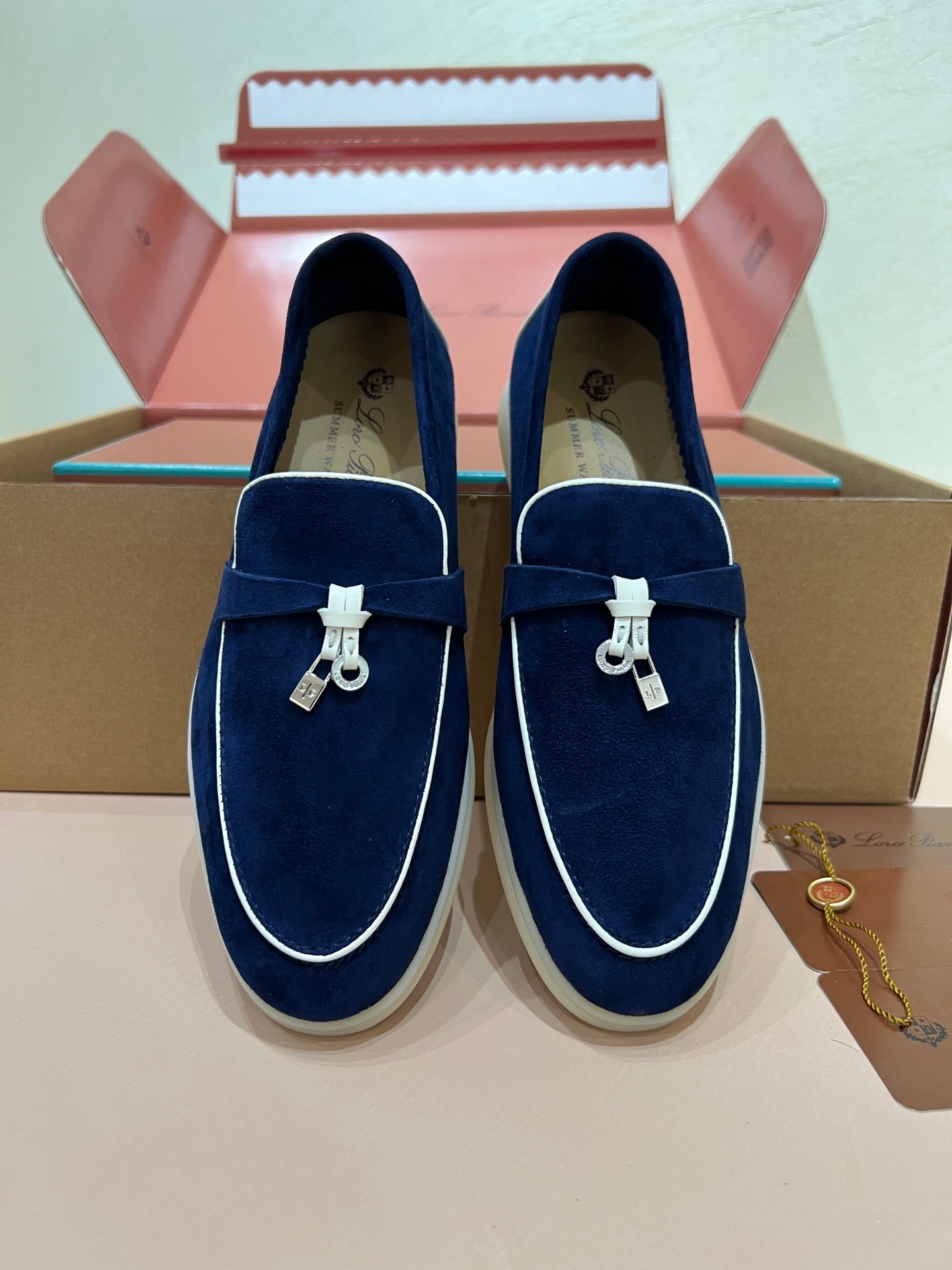 lp summer charm walk loafer  blue white suede