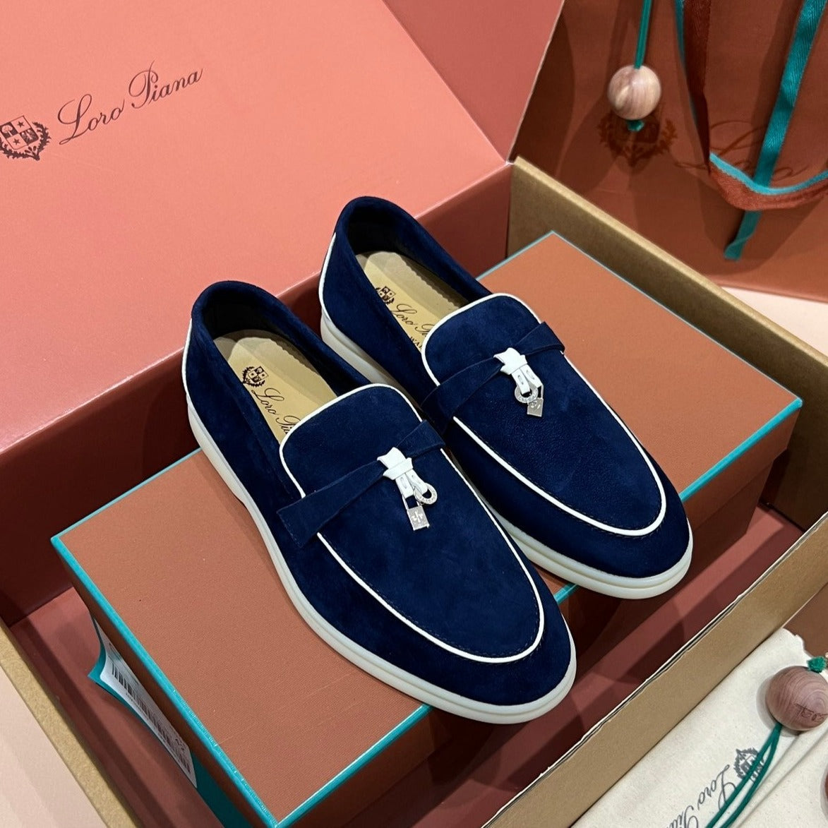 lp summer charm walk loafer  blue white suede