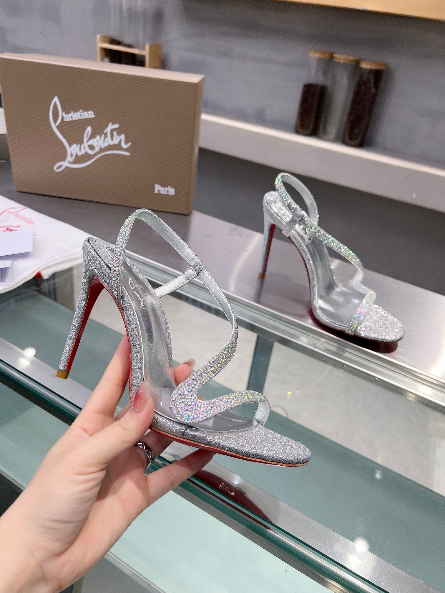 CL Rosalie Strass 105mm Sandals Sheepskin and Strass 251035