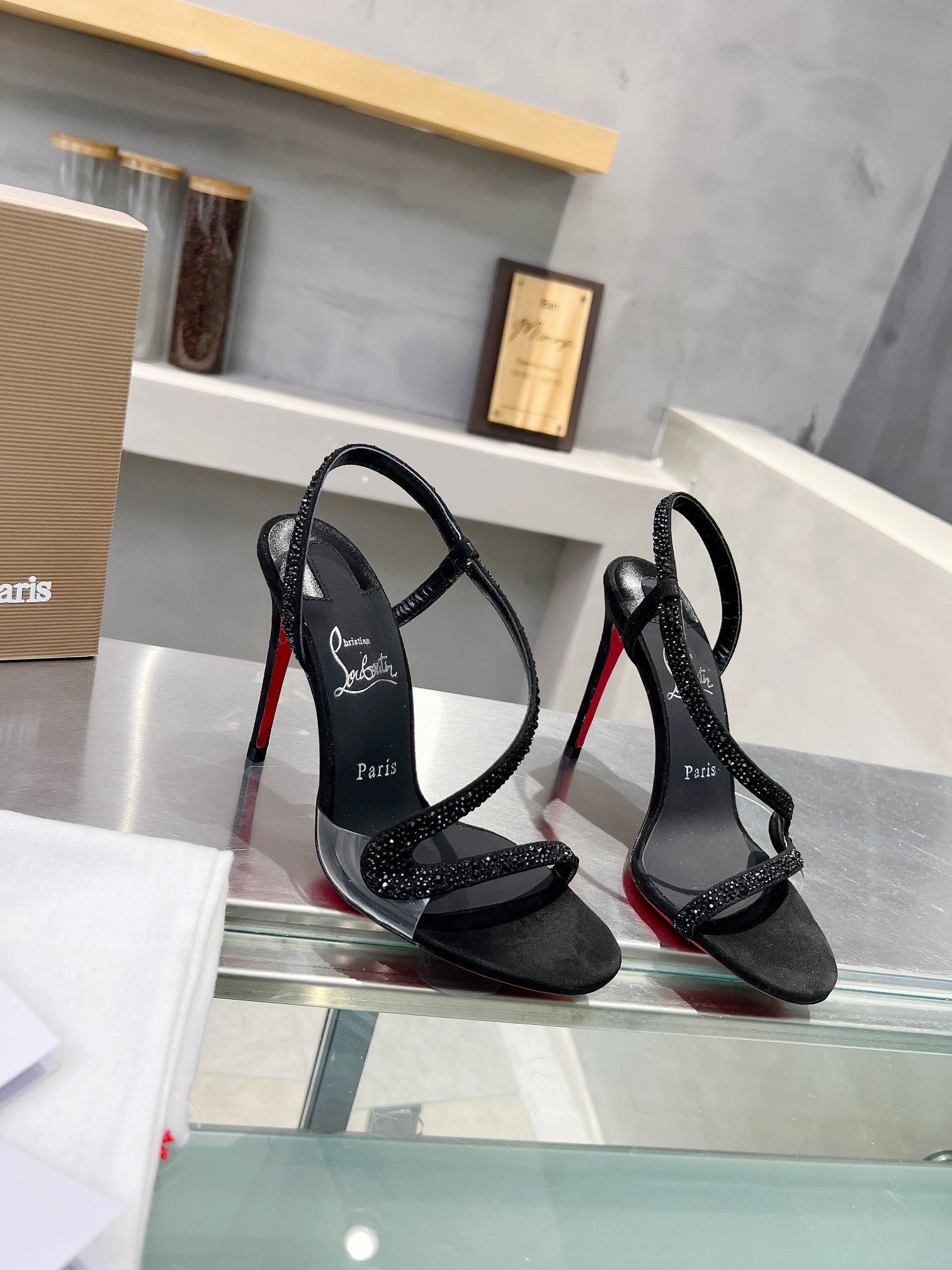 CL Rosalie Strass 105mm Sandals Sheepskin and Strass 251035
