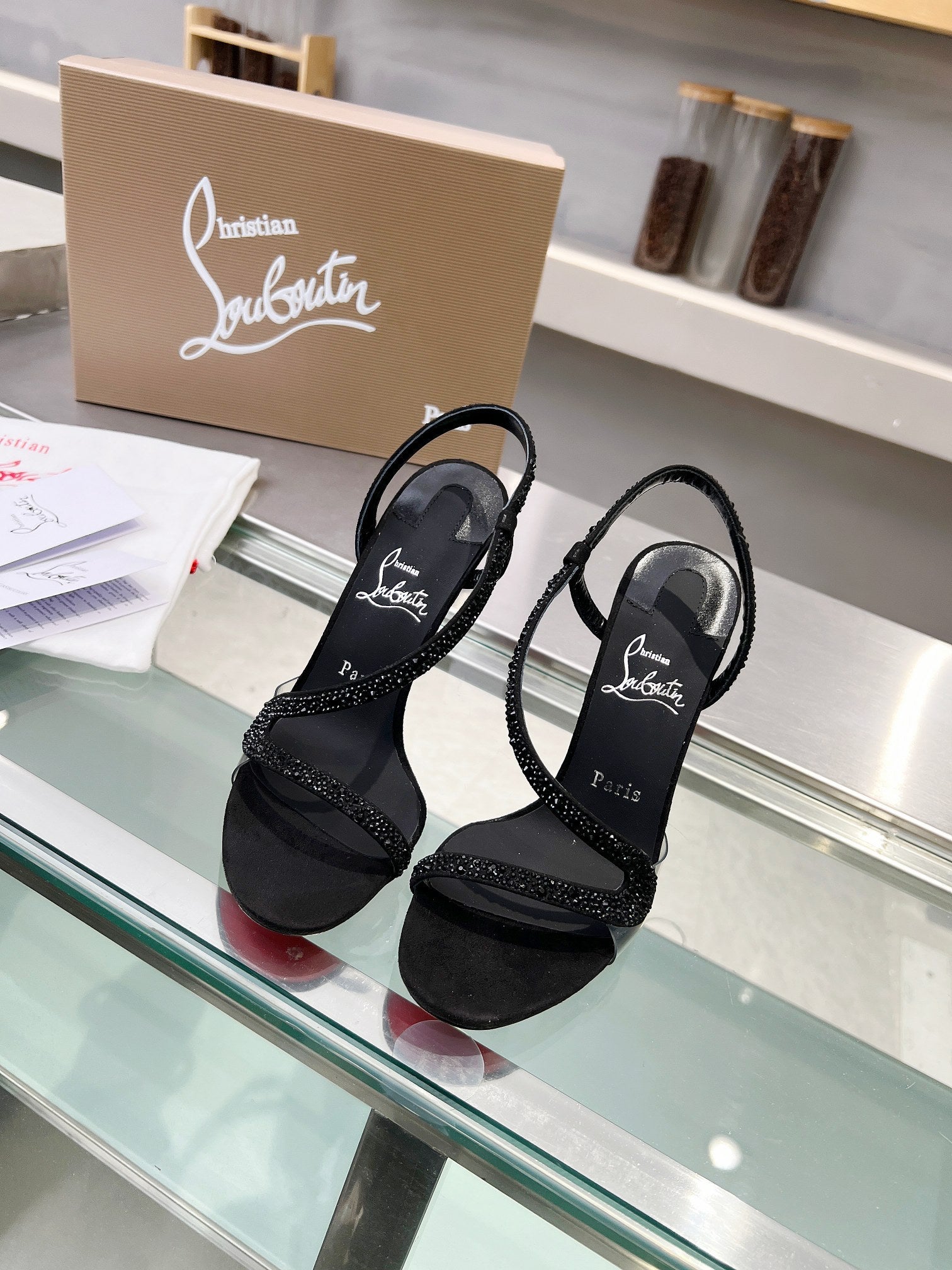 CL Rosalie Strass 105mm Sandals Sheepskin and Strass 251035