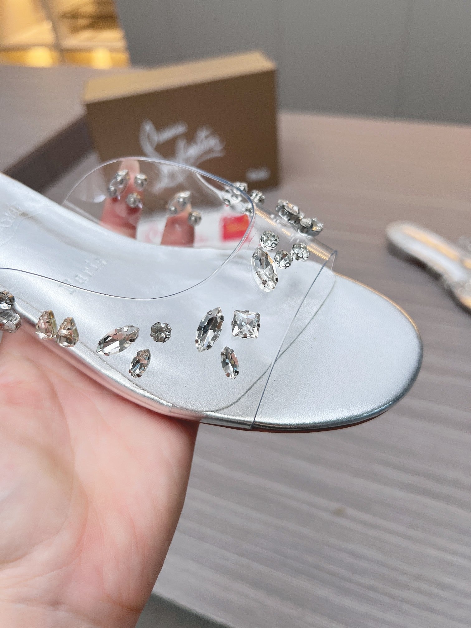 CL Slippers Silver PVC and Iridescent Nappa Leather 251047